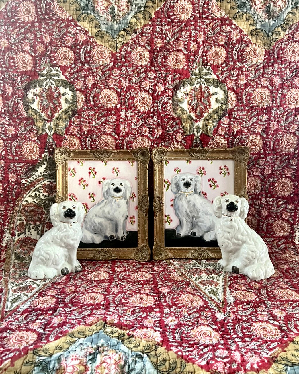 Chloe & Charles the White Staffordshire Dogs Portraits