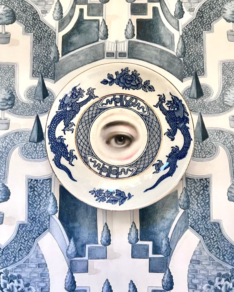 Lover's Eye Painting on a Blue Dragon Plate