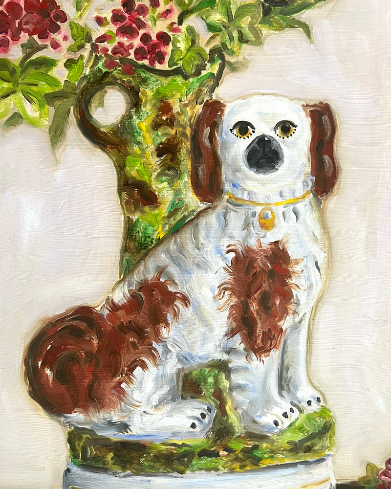 Frances the Red & White Staffordshire Dog (Spill Vase) and Her Portrait