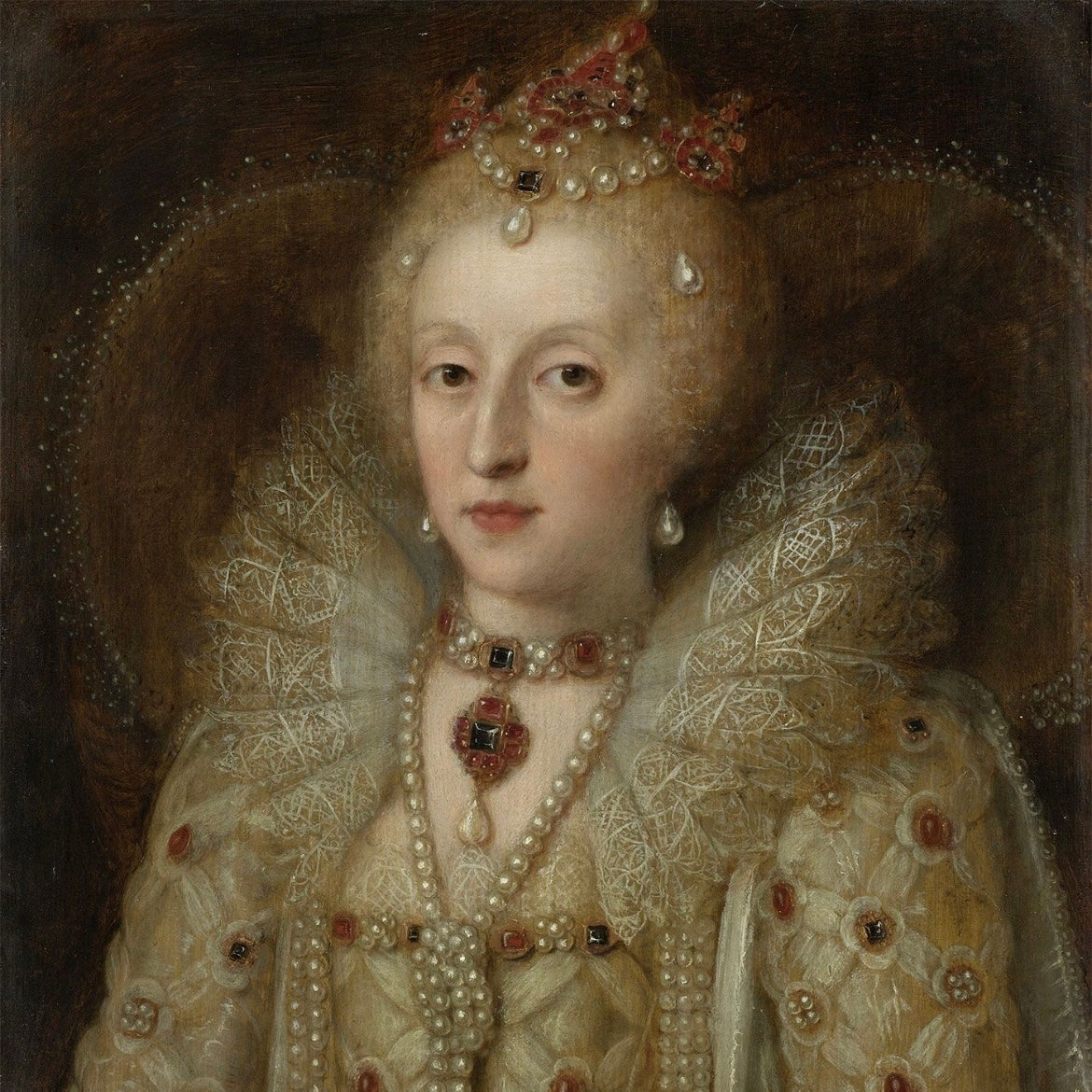 No. 2911 Lover's Eye Painting of Queen Elizabeth I on an English Cobalt Blue and Gold Plate