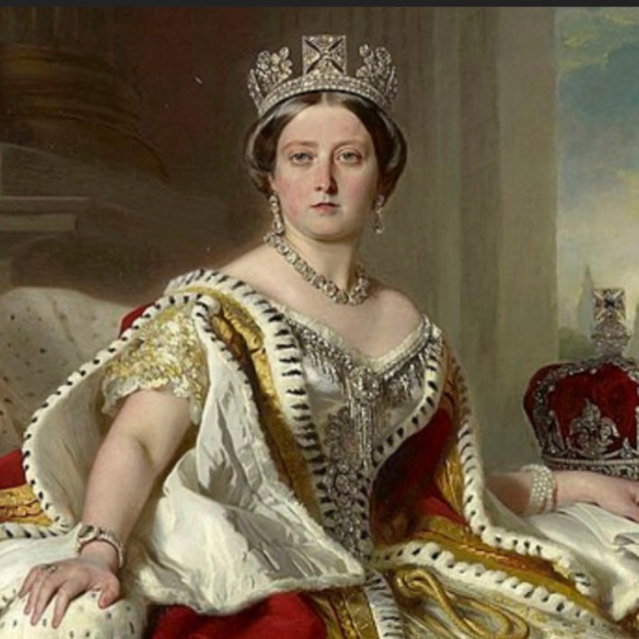 No. 2912 Lover's Eye Painting of Queen Victoria on an English Cobalt Blue and Gold Plate