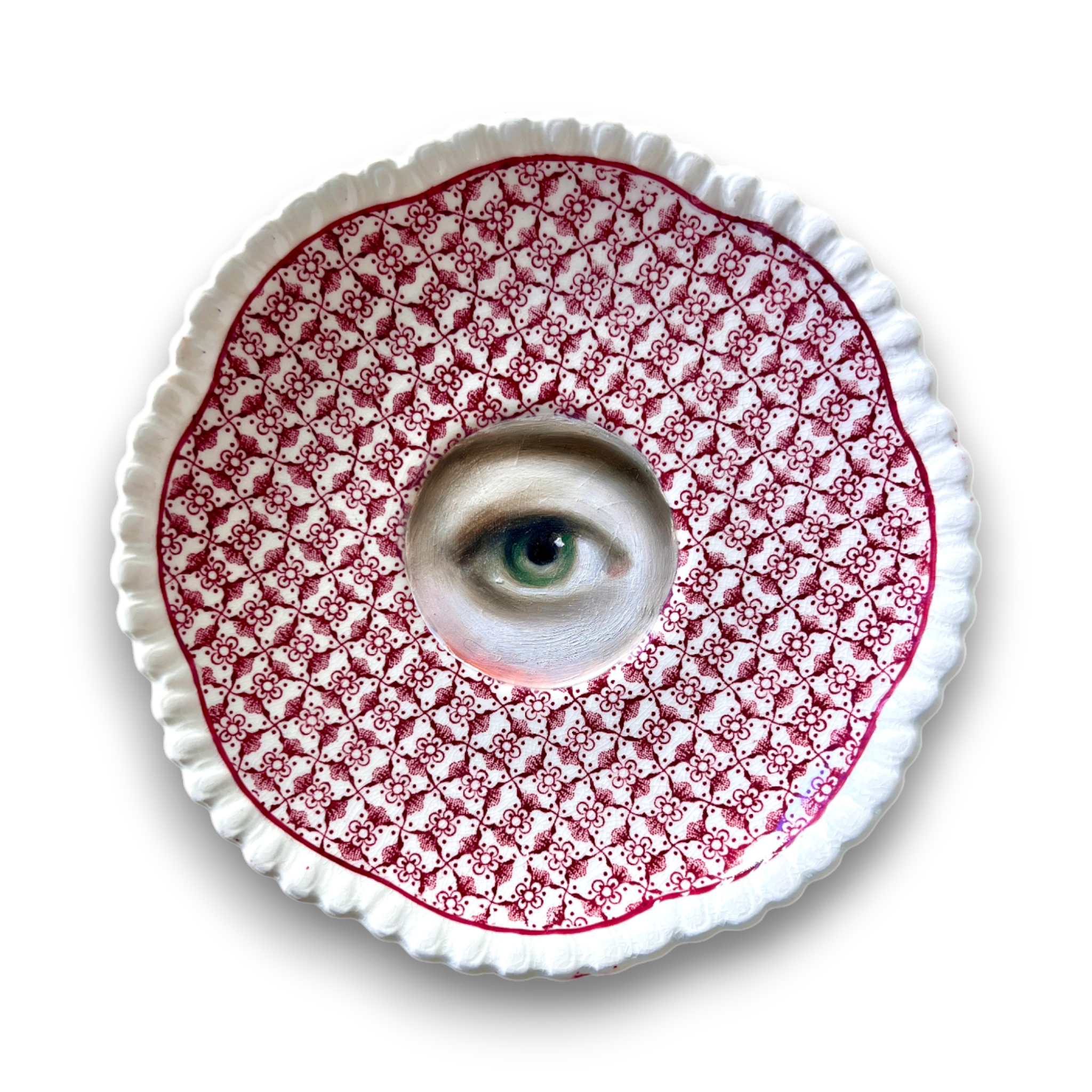 No. 3104 Lover's Eye Painting on an English Red & White Plate
