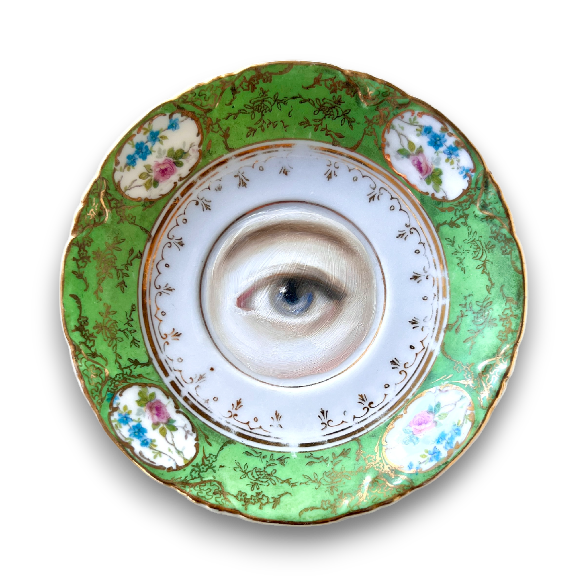 No. 3111 Lover's Eye Painting on a Green Rococo Plate