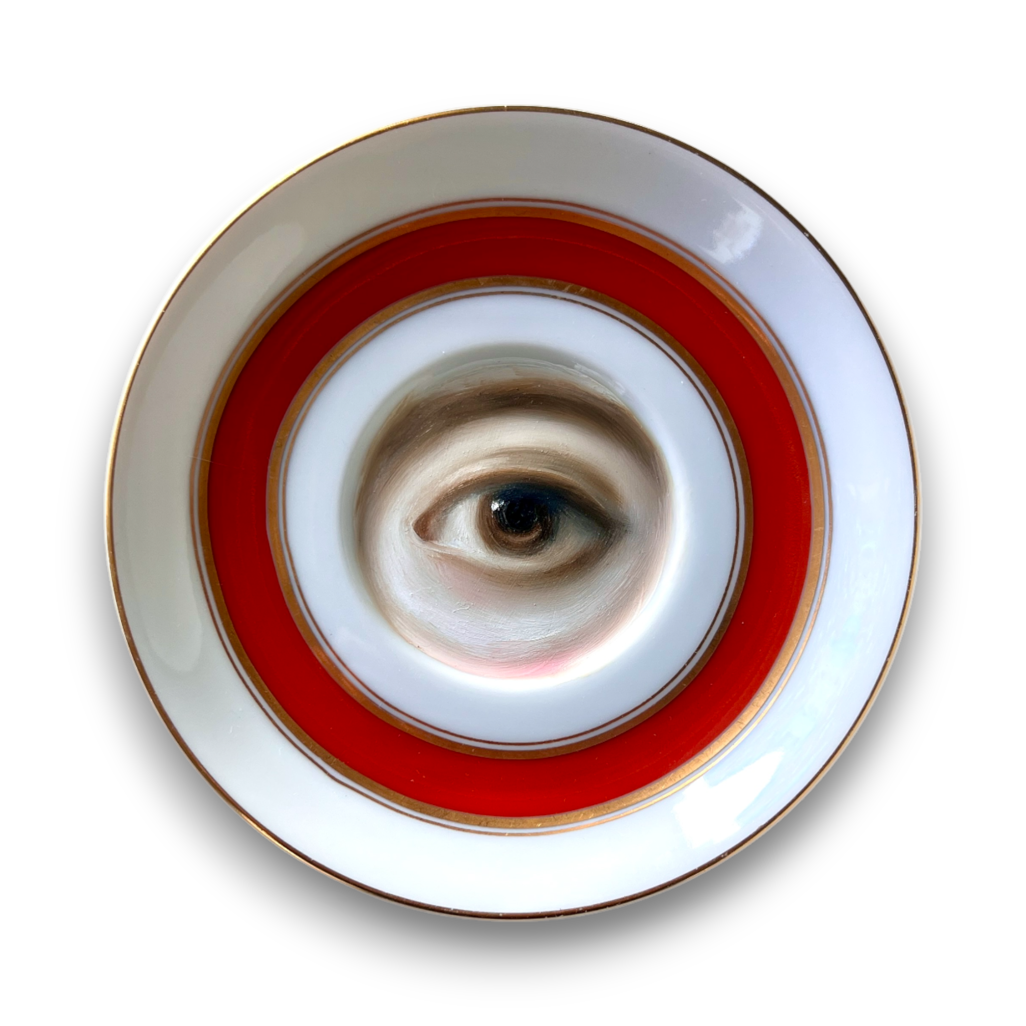 No. 3121 Lover's Eye Painting on an Orange & Gold Plate