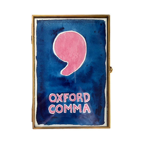 Lost & Found Collection: Oxford Comma Gouache/Watercolor Painting in Cobalt Blue & Pink
