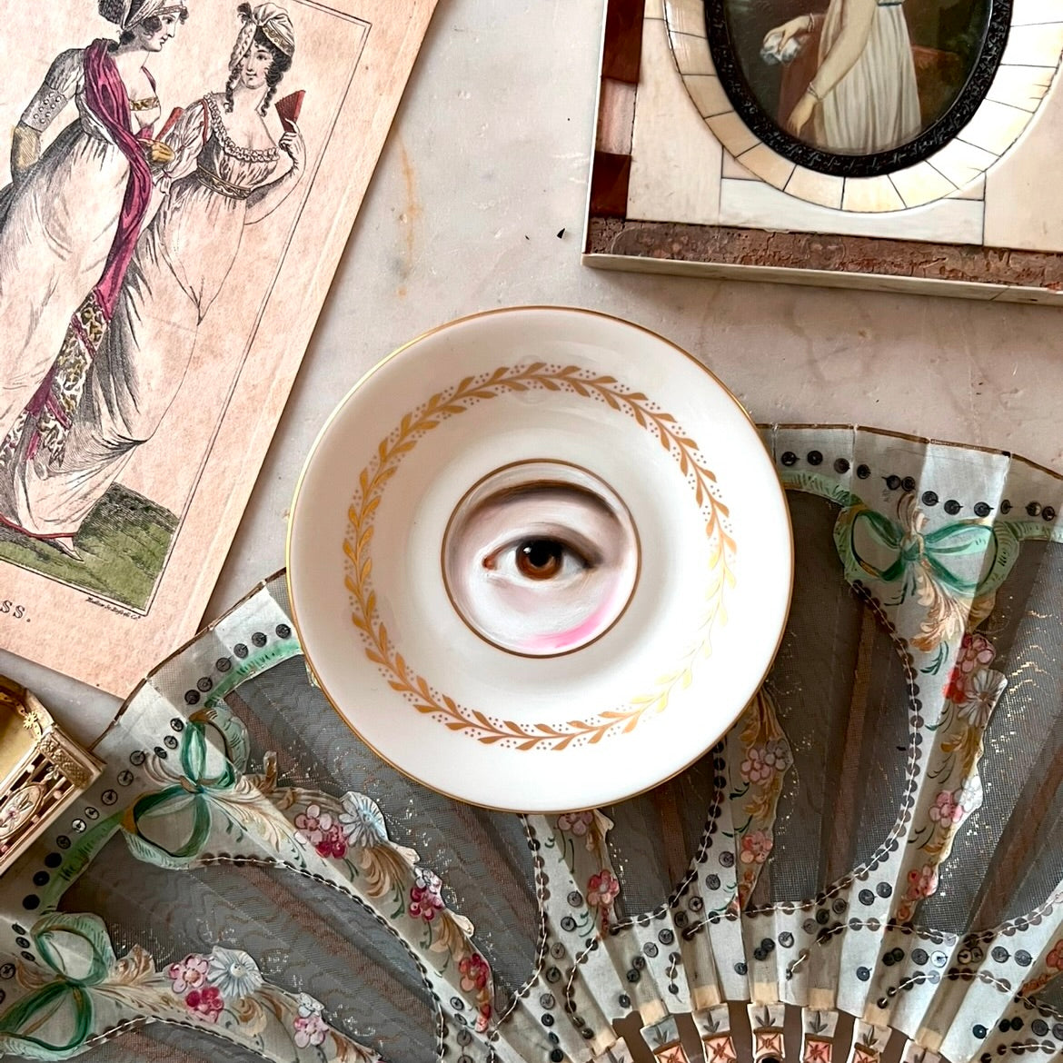 No. 2917 Lover's Eye Painting of Jane Austen on a Gilt Foliate Plate