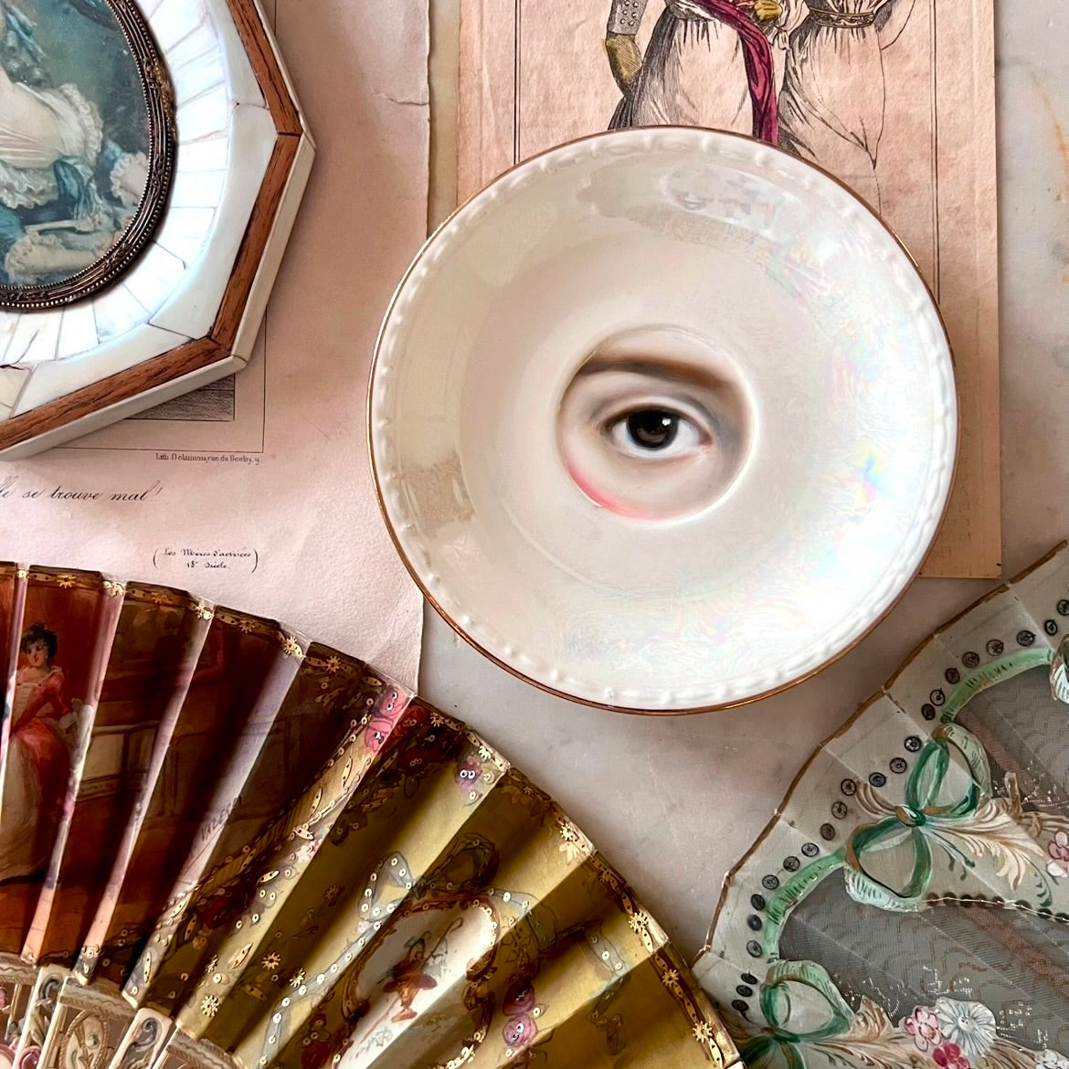 No. 2916 Lover's Eye Painting of Emily Dickenson on an Pearl Luster Plate