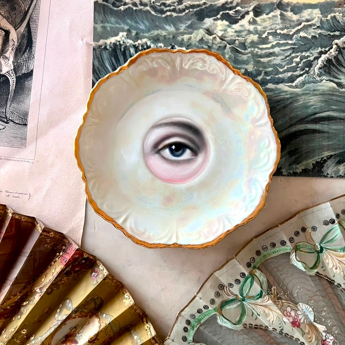No. 2915 Lover's Eye Painting of Louisa May Alcott on an Pearl Luster Plate