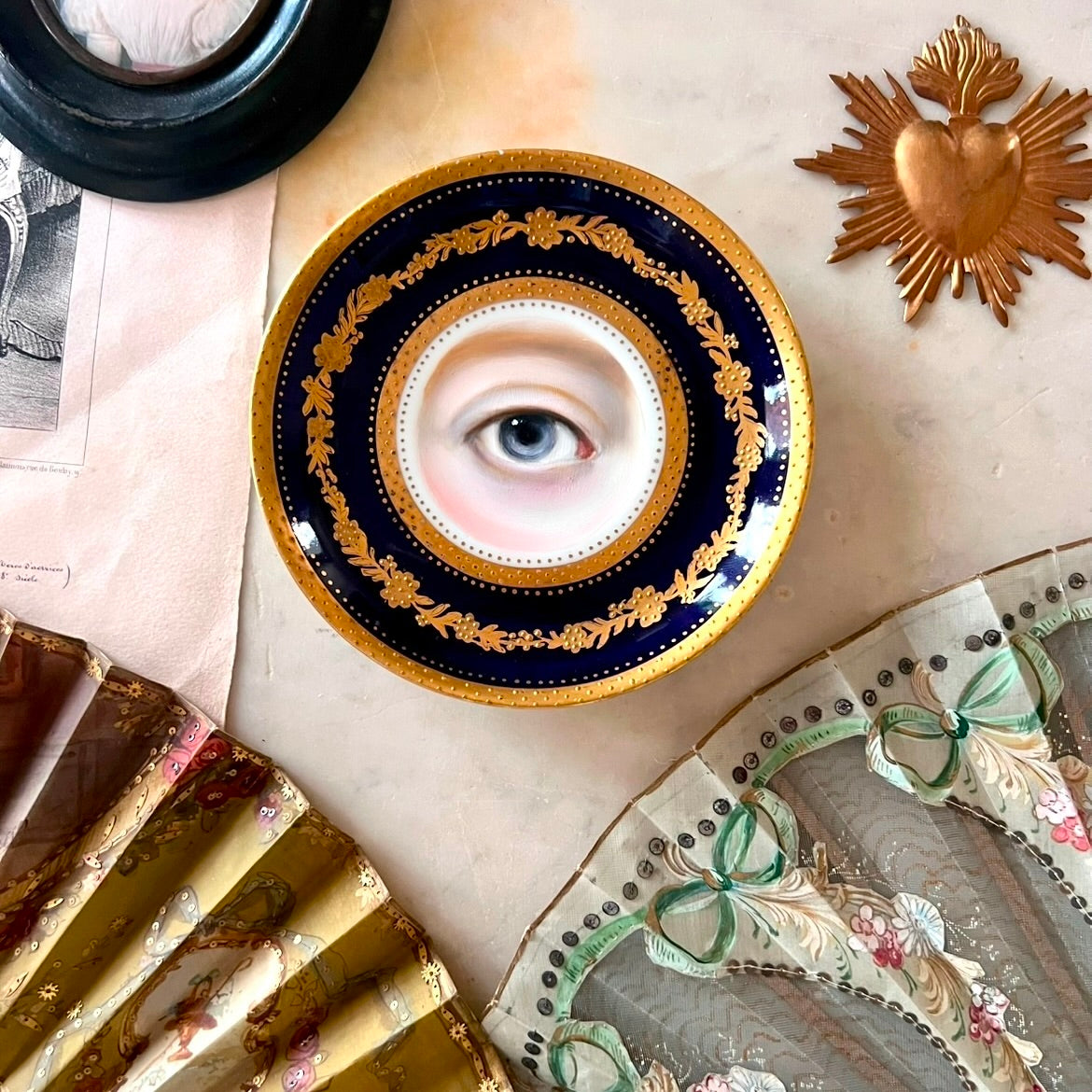 No. 2912 Lover's Eye Painting of Queen Victoria on an English Cobalt Blue and Gold Plate