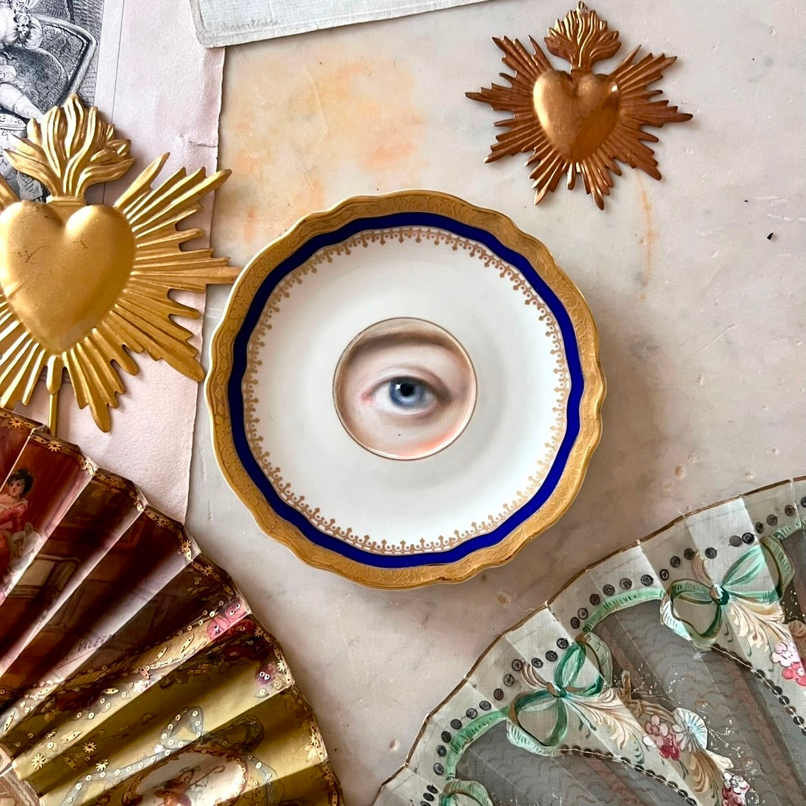 No. 2914 Lover's Eye Painting of Catherine the Great on a Bavarian Cobalt Blue and Gold Plate