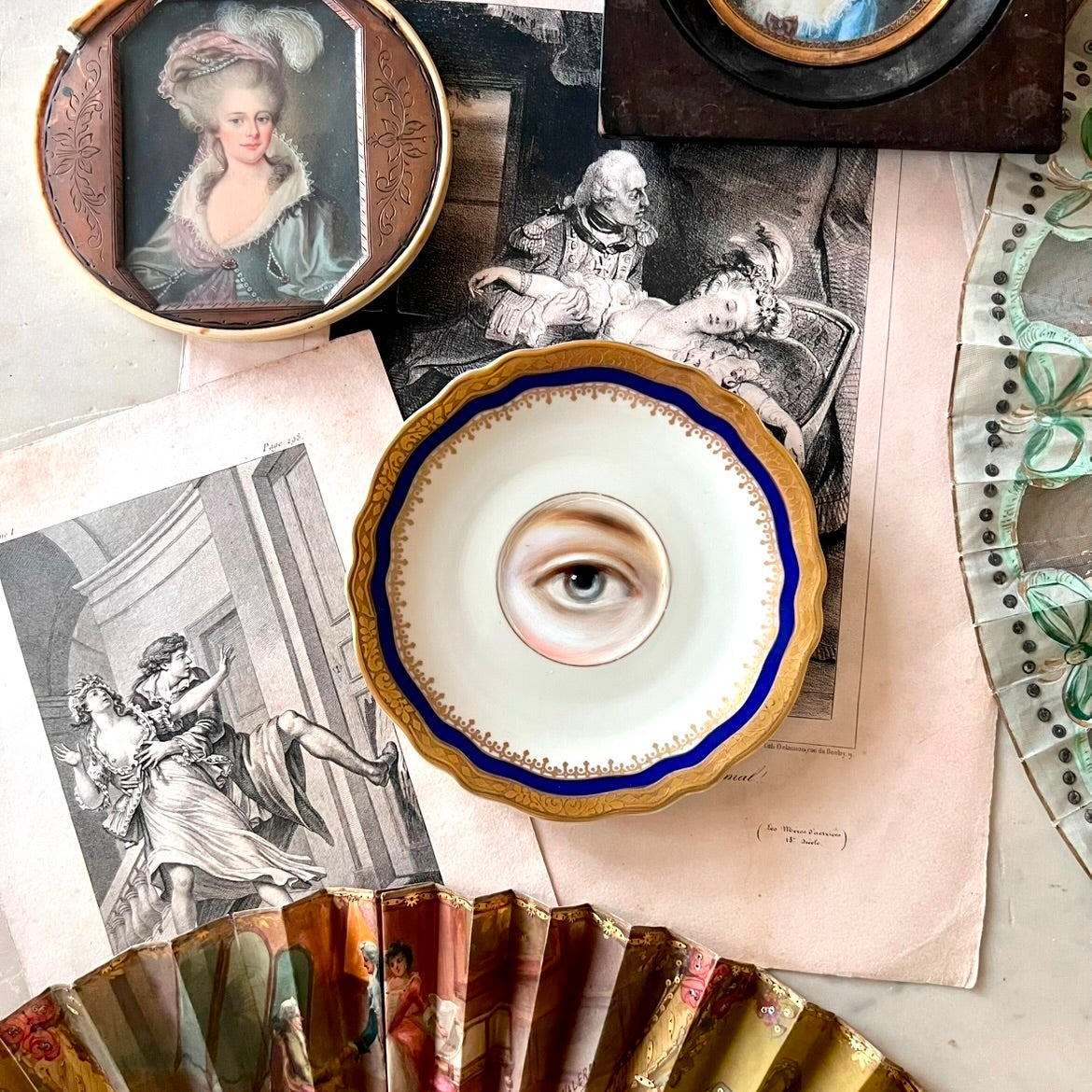 No. 2913 Lover's Eye Painting of Marie Antoinette on a Bavarian Cobalt Blue and Gold Plate