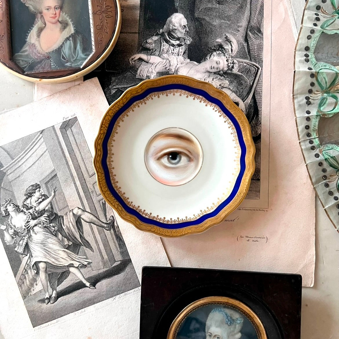 No. 2913 Lover's Eye Painting of Marie Antoinette on a Bavarian Cobalt Blue and Gold Plate