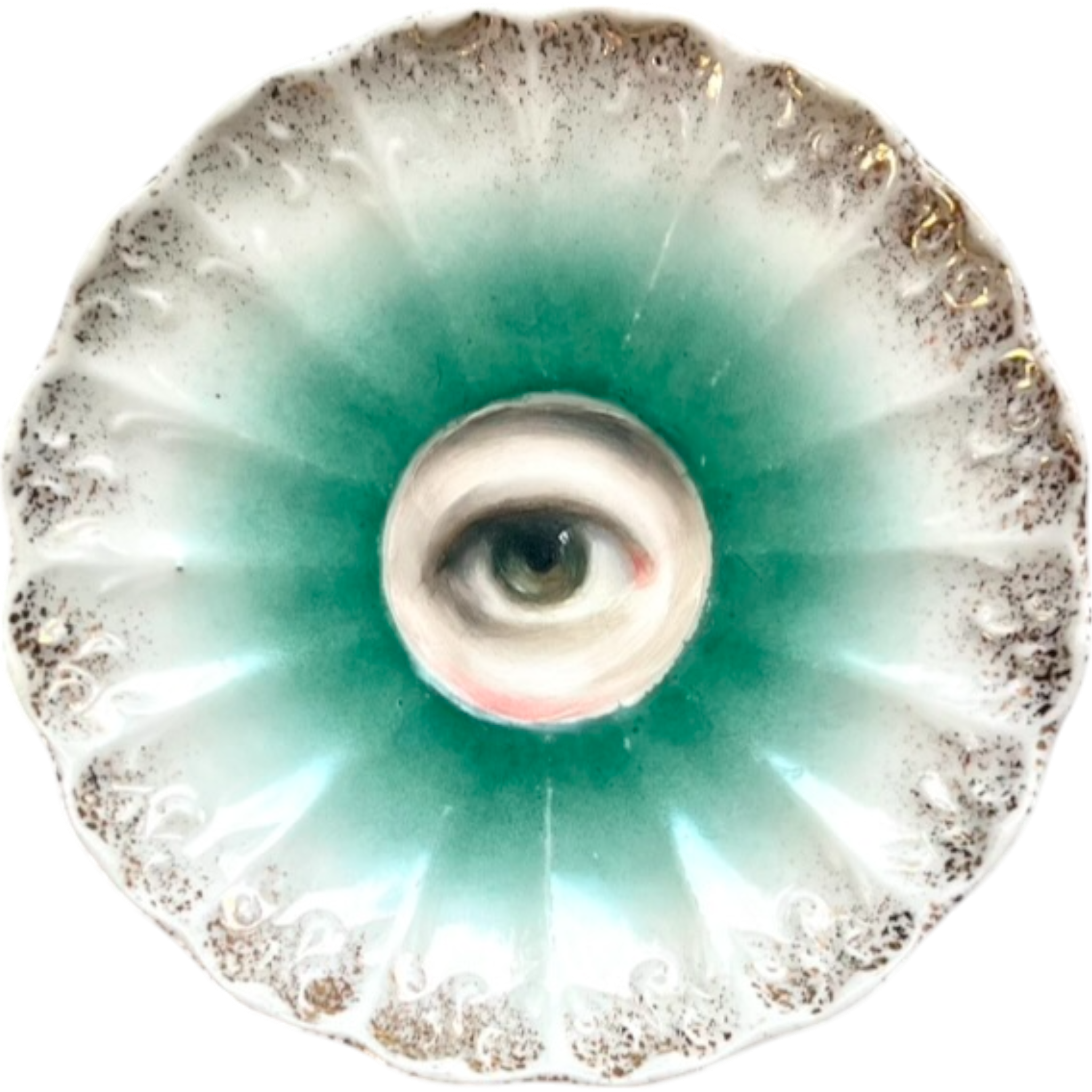 No. 2463 Lover's Eye Painting on a Mini Green German Porcelain Plate