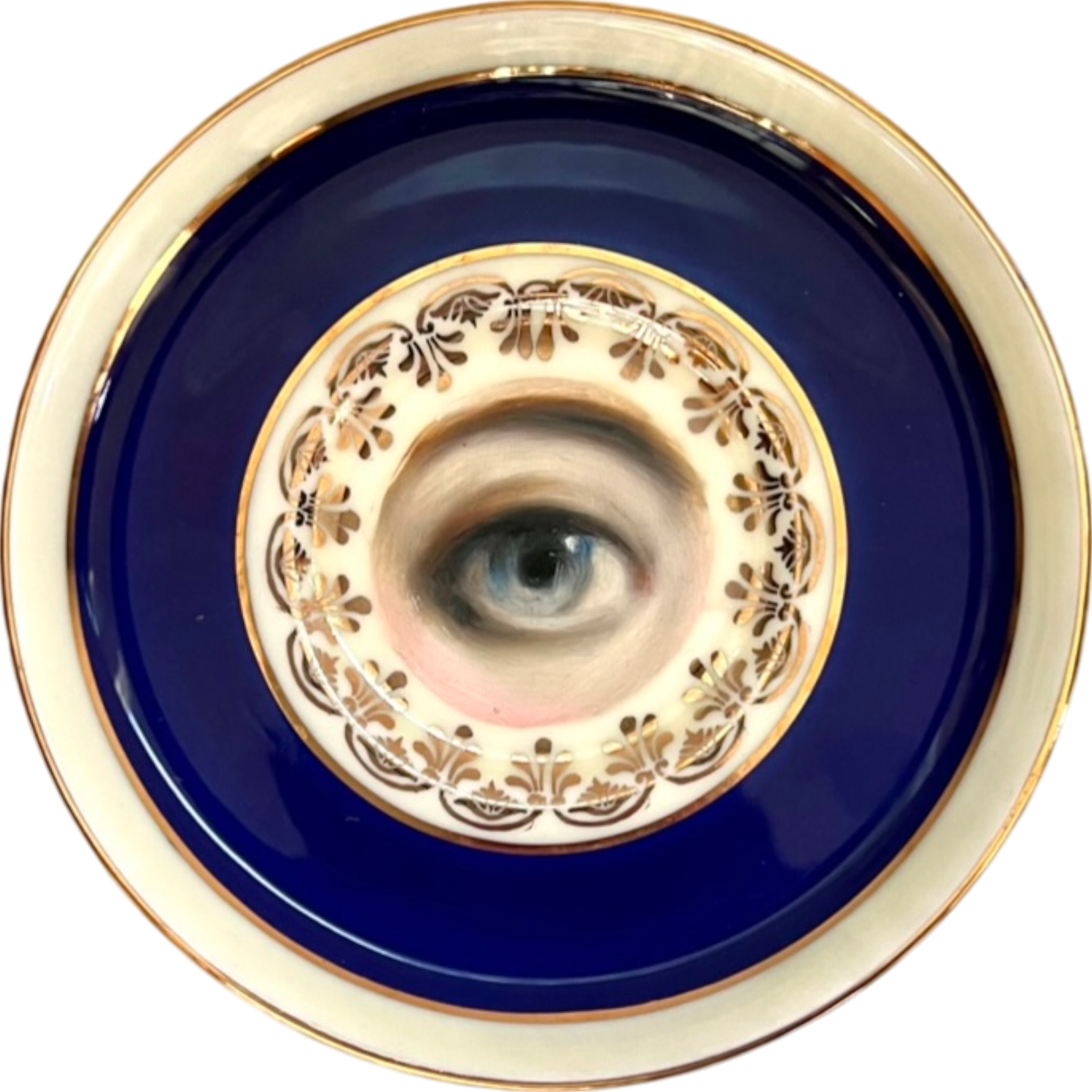 No. 2472 Lover's Eye Painting on a Mini Navy Blue English Plate