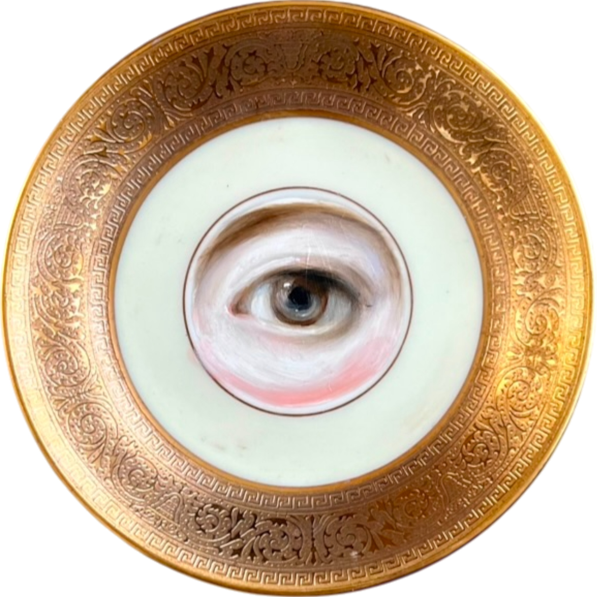 No. 2477 Lover's Eye Painting on a Mini 24k Gilt Border Plate