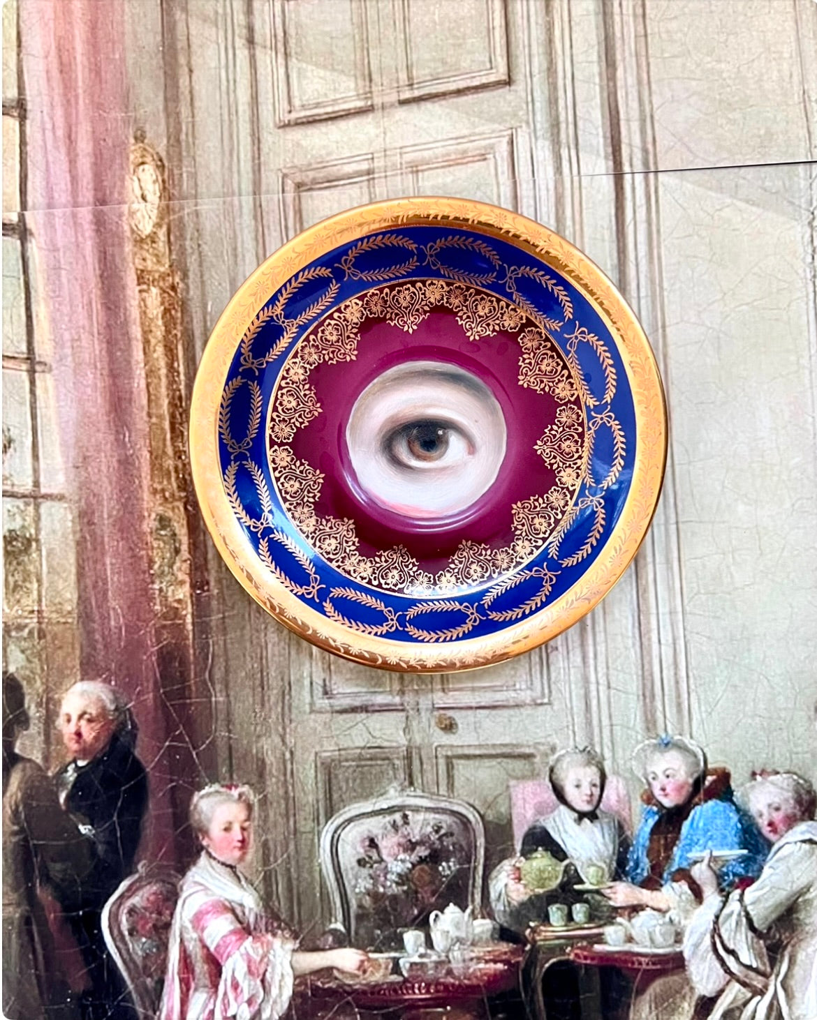 No. 2491 Lover's Eye Painting on a Mini Bavarian Red, Blue, and Gold Plate