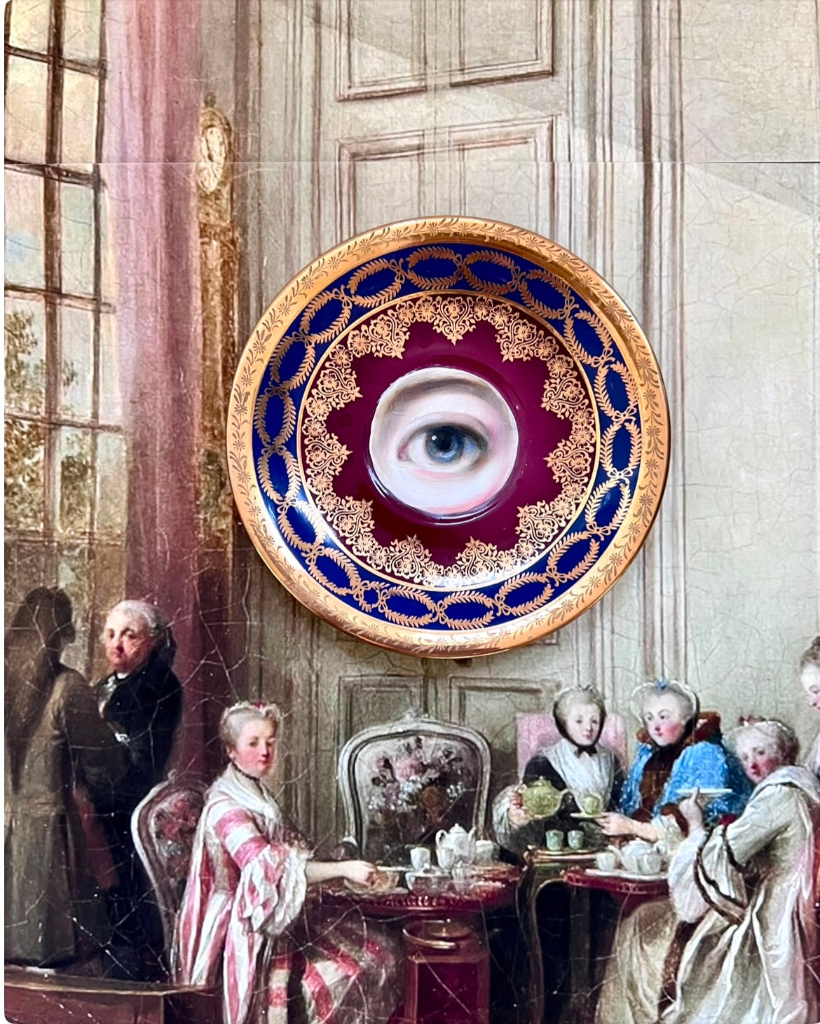 No. 2492 Lover's Eye Painting on a Mini Bavarian Red, Blue, and Gold Plate