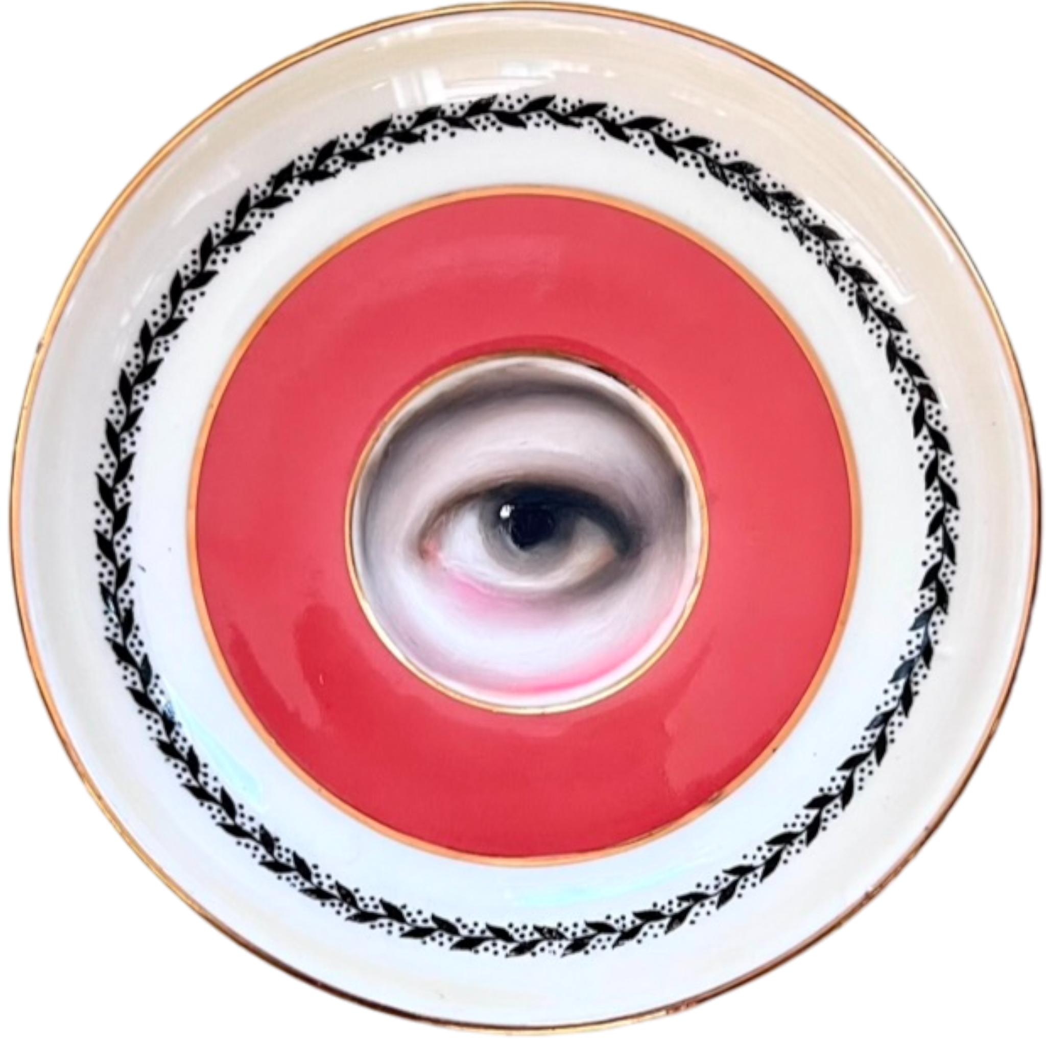 No. 2468 Lover's Eye Painting on a Mini Coral English Plate