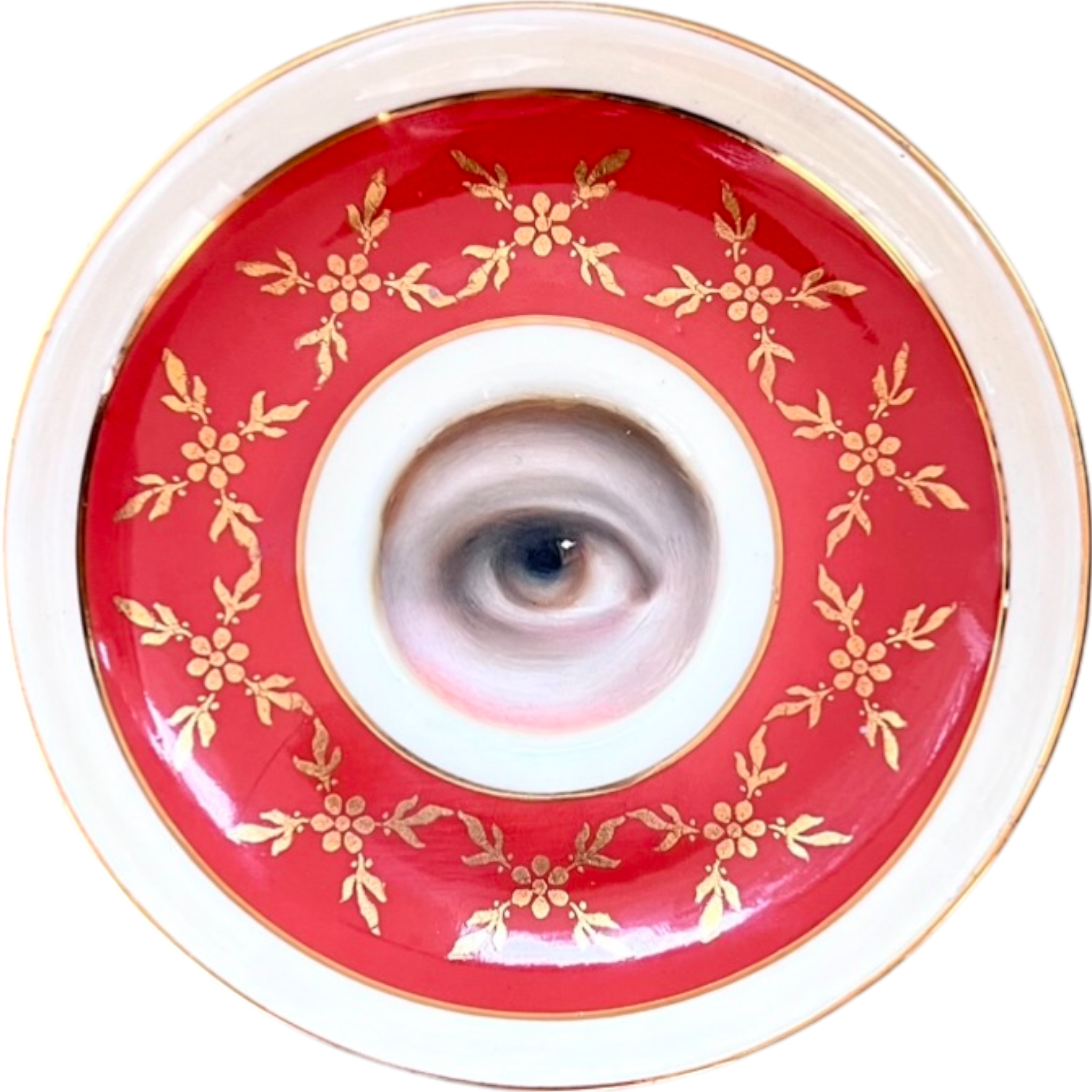 No. 2469 Lover's Eye Painting on a Mini Coral English Plate