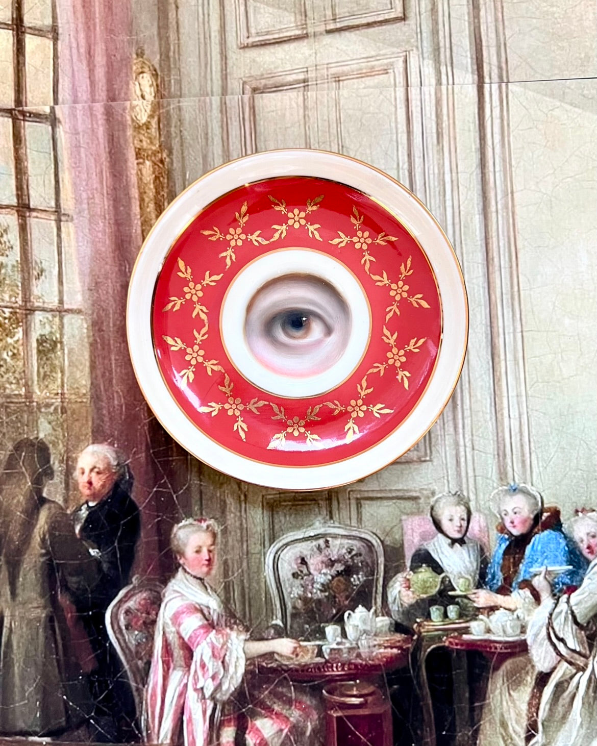 No. 2469 Lover's Eye Painting on a Mini Coral English Plate