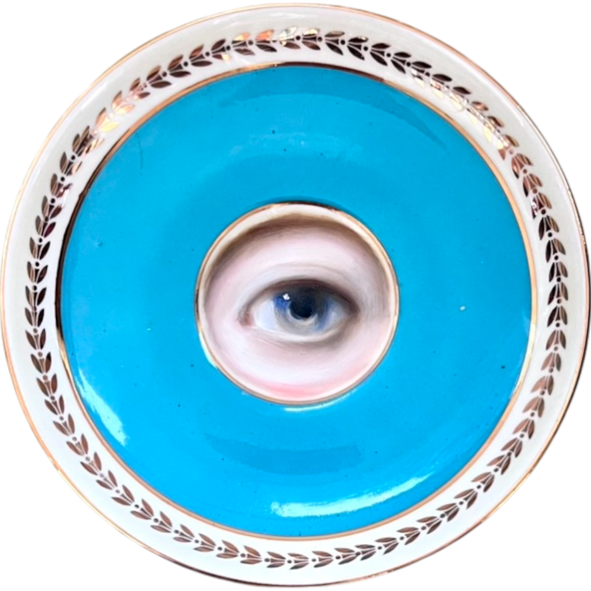 No. 2467 Lover's Eye Painting on a Mini Turquoise English Plate