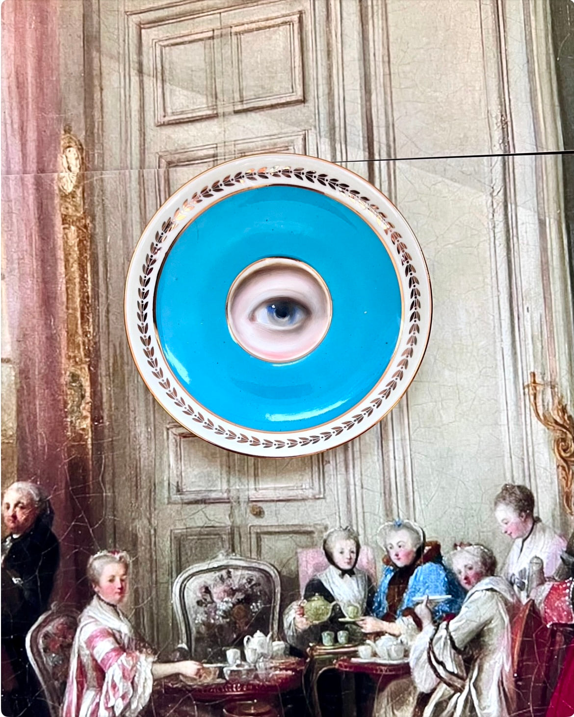 No. 2467 Lover's Eye Painting on a Mini Turquoise English Plate