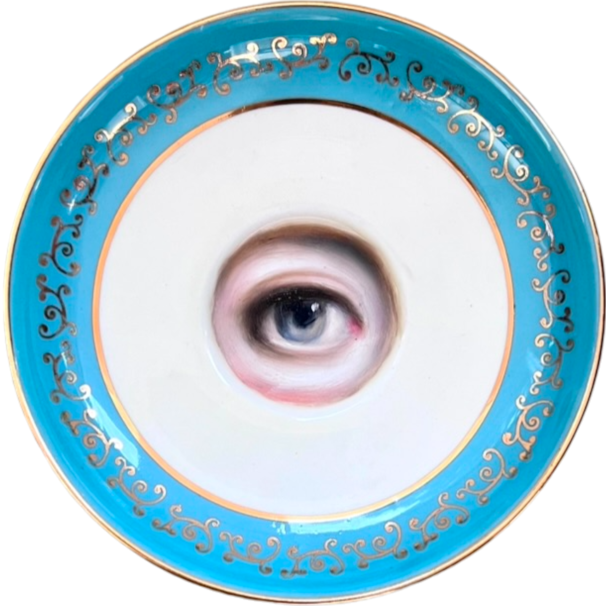 No. 2466 Lover's Eye Painting on a Mini Turquoise English Plate