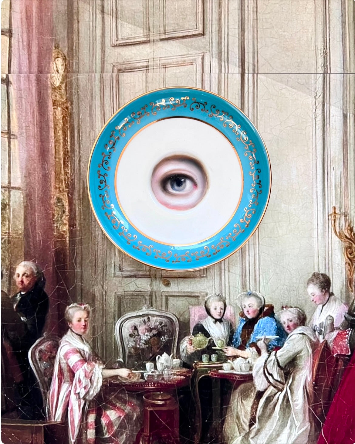 No. 2466 Lover's Eye Painting on a Mini Turquoise English Plate