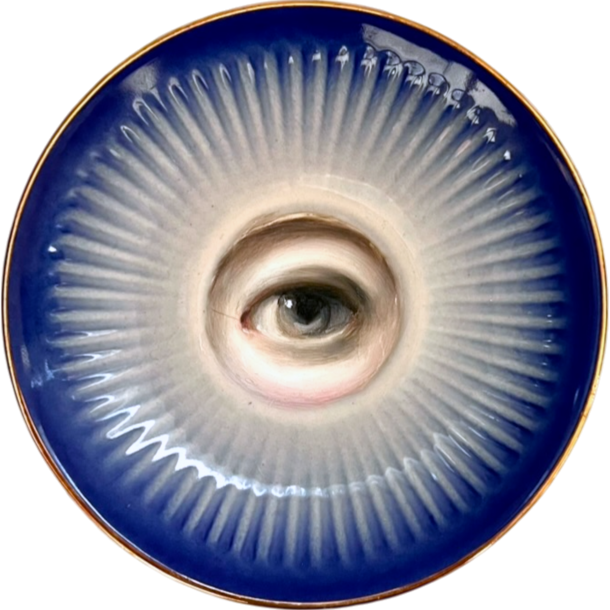 No. 2473 Lover's Eye Painting on a Mini Danish Gradient Blue Plate