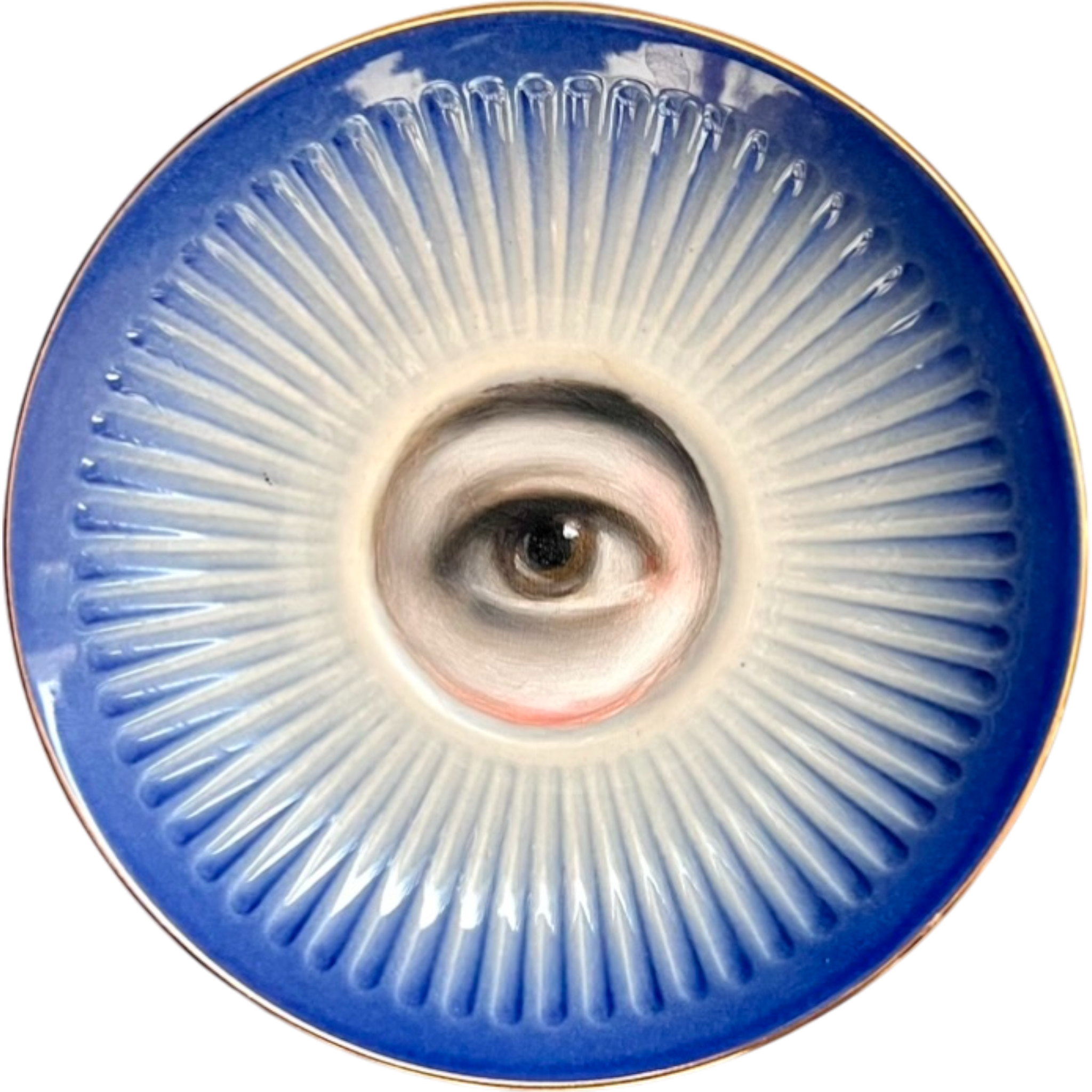 No. 2474 Lover's Eye Painting on a Mini Danish Gradient Blue Plate