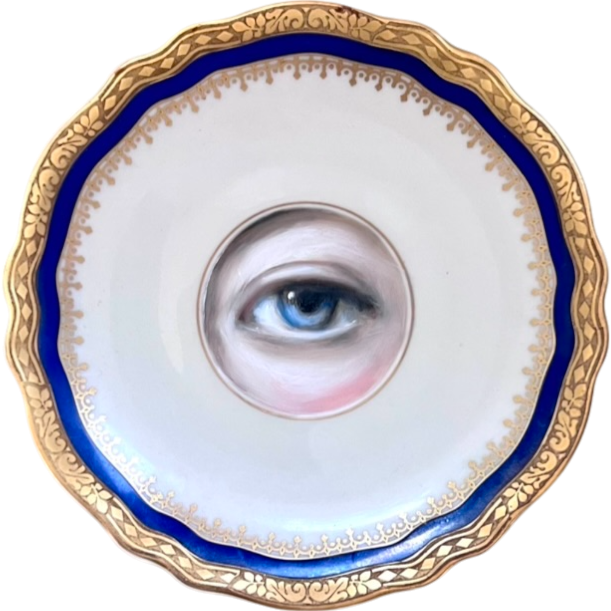 No. 2487 Lover's Eye Painting on a Mini Navy and Gold German Plate