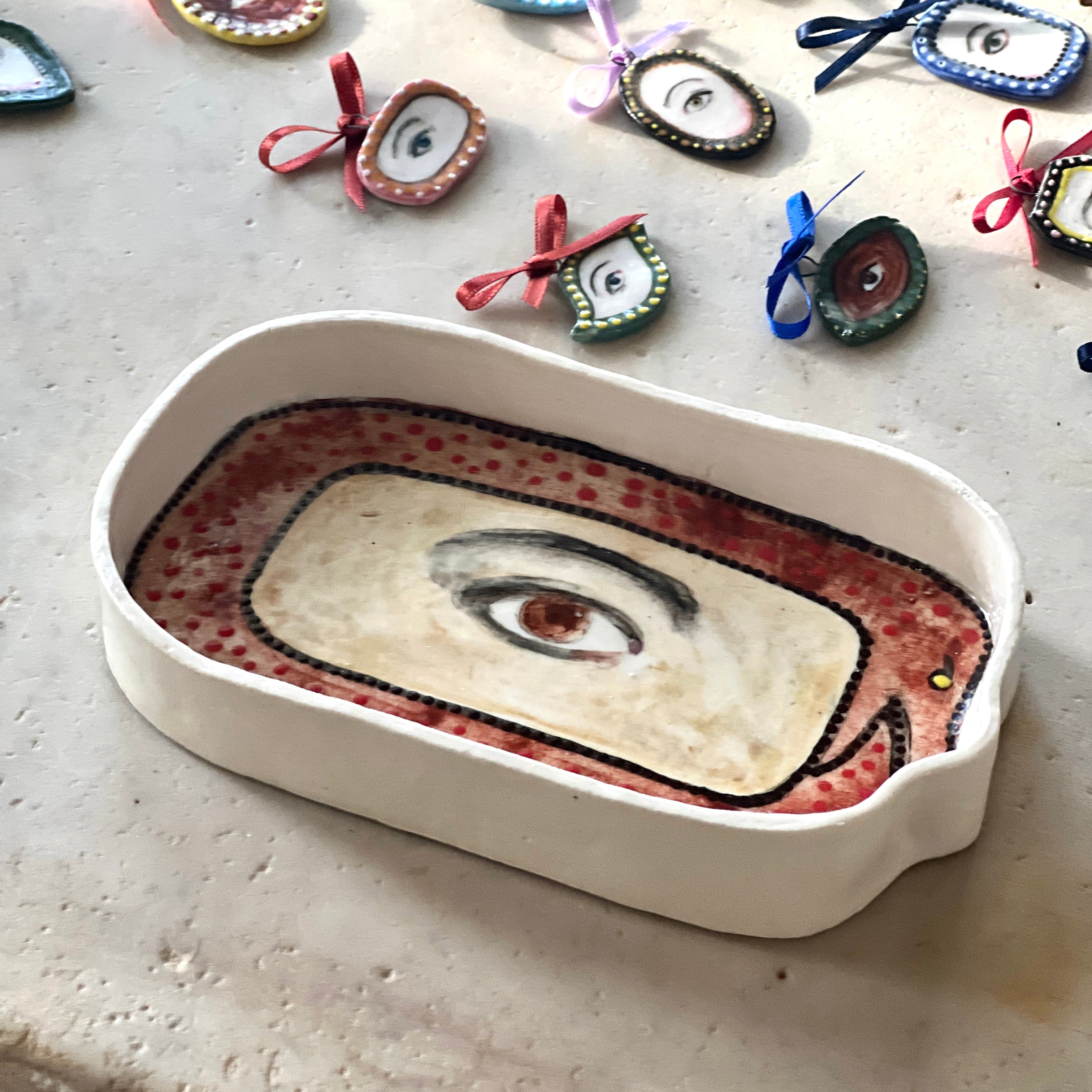 No. 203 Lover's Eye Jewelry Dish - Red Dotted Ouroboros