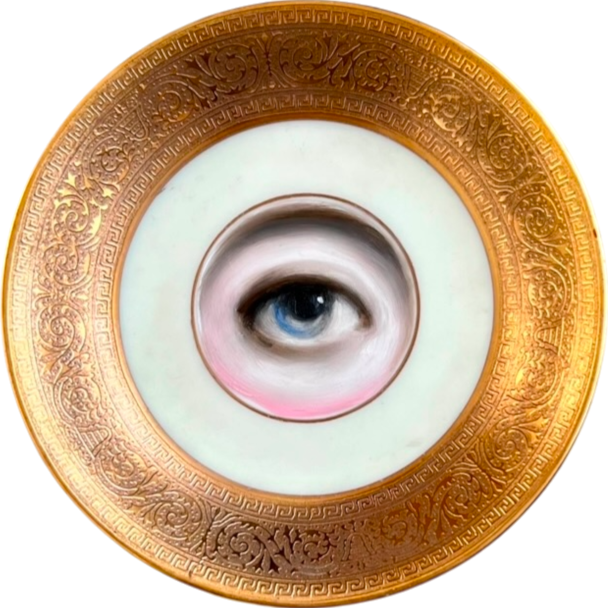 No. 2478 Lover's Eye Painting on a Mini 24k Gilt Border Plate