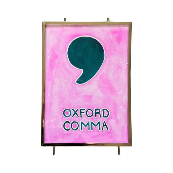 Lost & Found Collection: Oxford Comma Gouache Painting in Pink and Emerald Green
