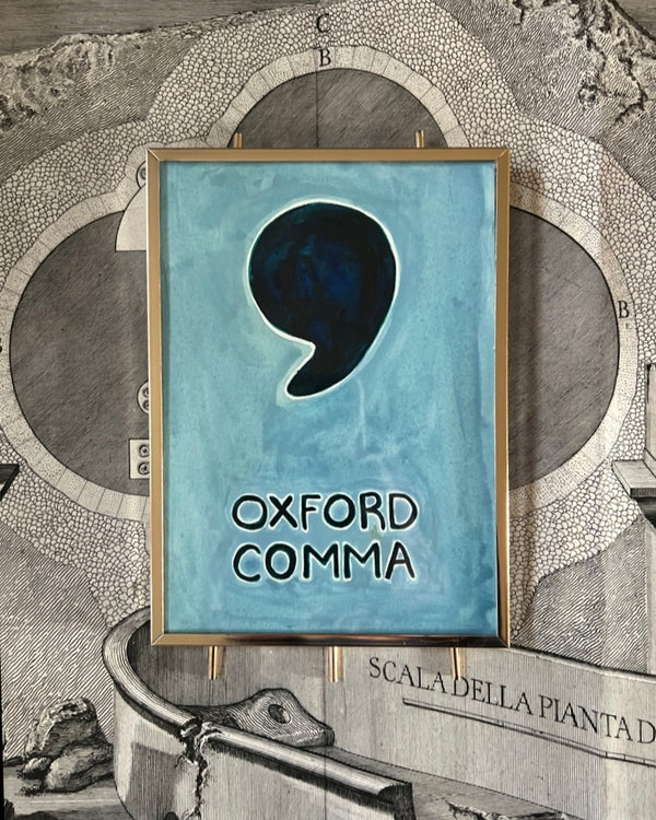 Lost & Found Collection: Oxford Comma Gouache Painting in Sky Blue & Indigo