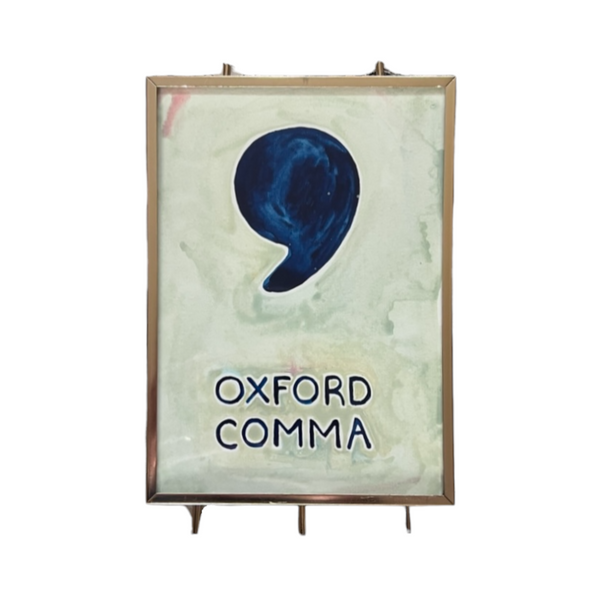 Lost & Found Collection: Oxford Comma Gouache Painting in Pistachio & Cobalt Blue