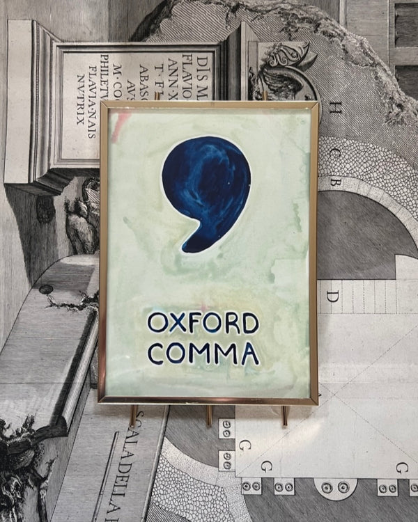 Lost & Found Collection: Oxford Comma Gouache Painting in Pistachio & Cobalt Blue