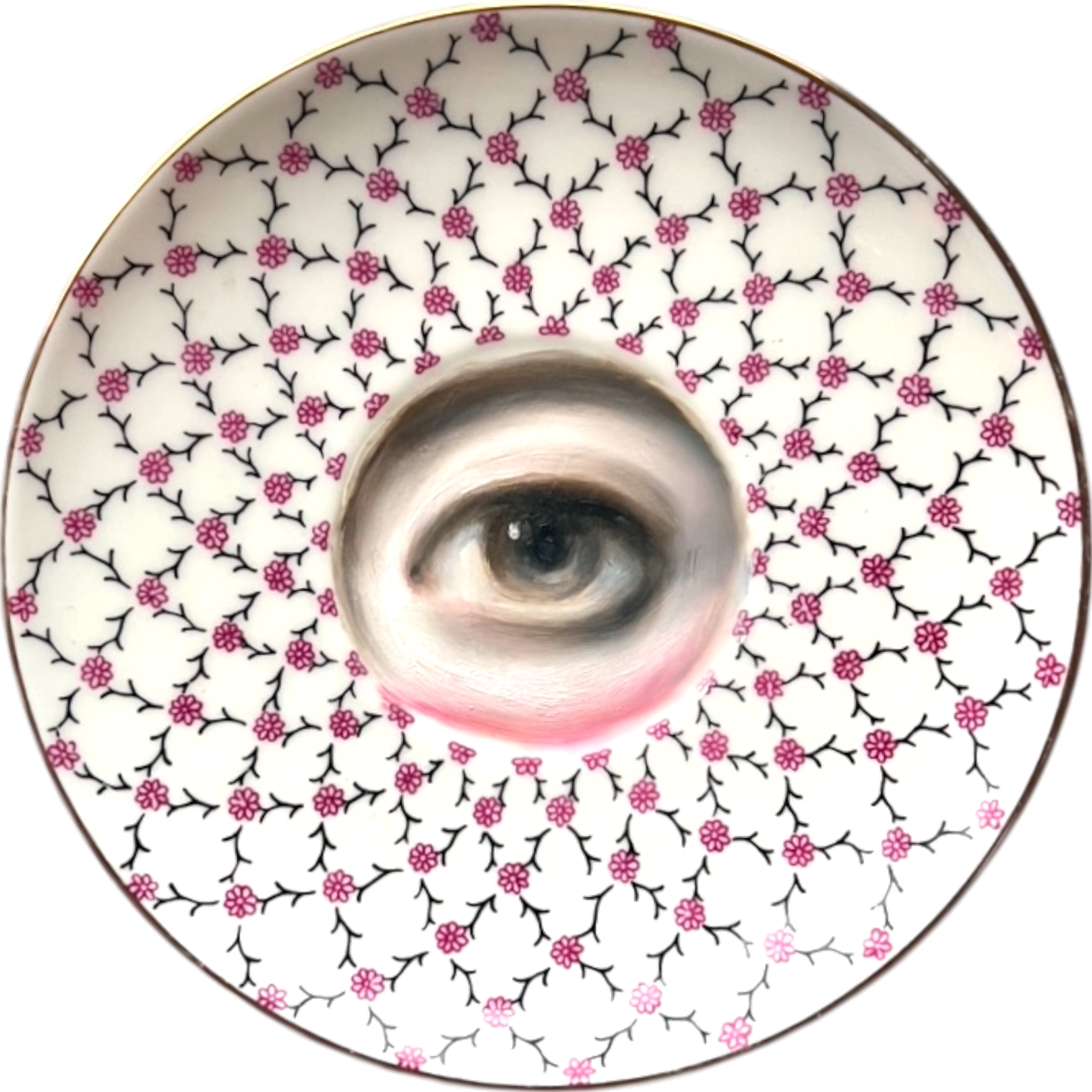 No. 2498 Lover's Eye Painting on a Mini Pink Trellis Lomonosov Plate