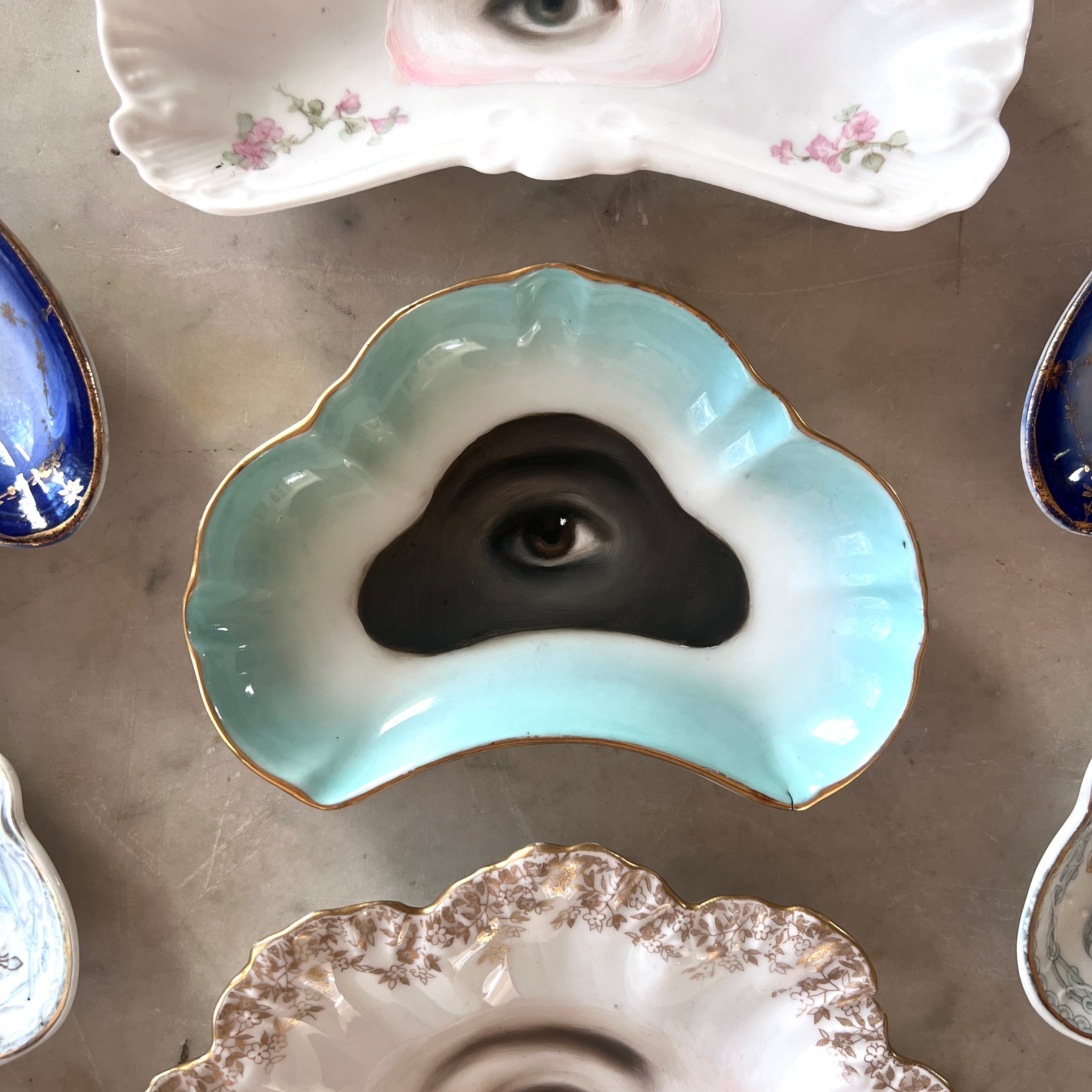 No. 3136 Lover's Eye Painting on a French Limoges Trefoil Plate