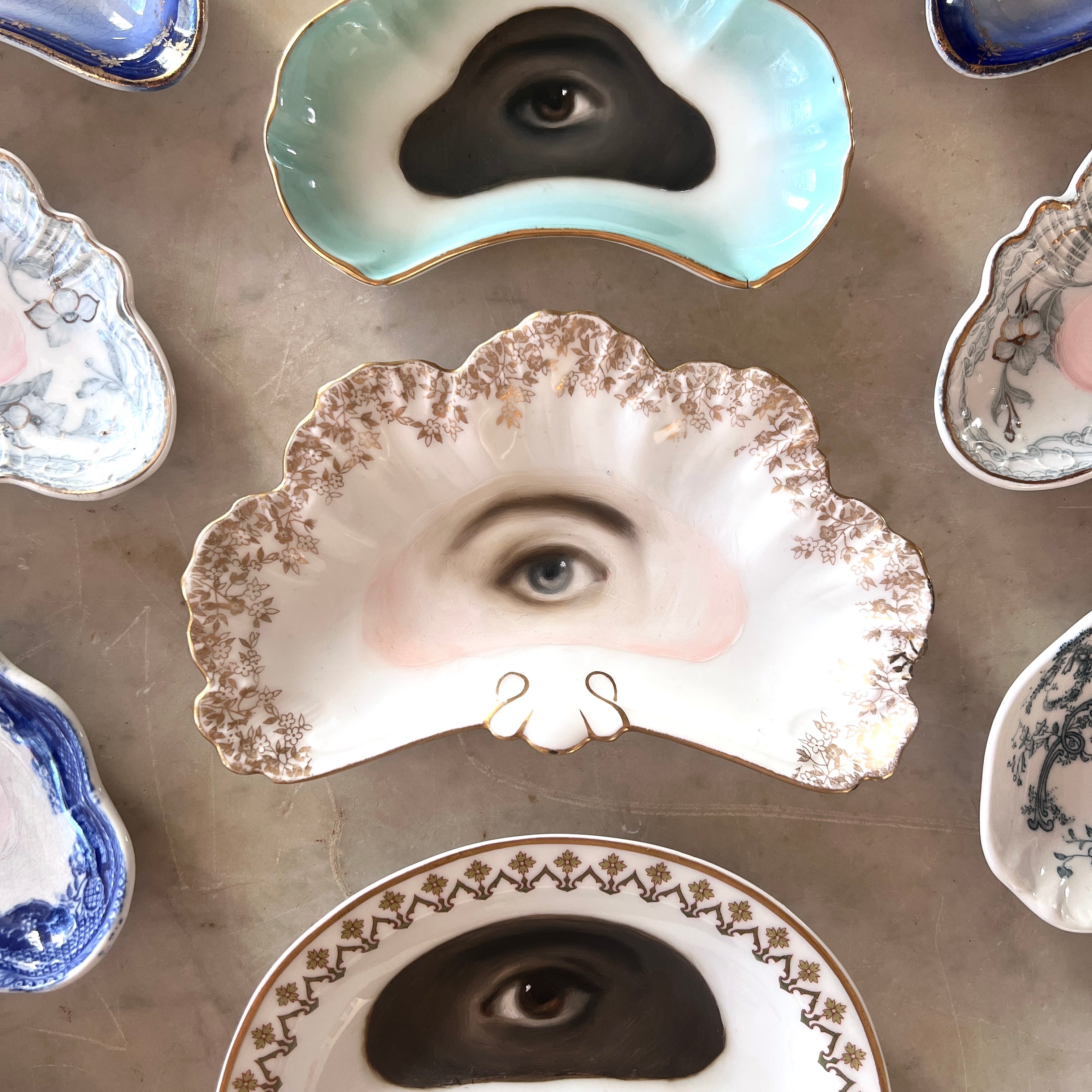 No. 3138 Lover's Eye Painting on a French Limoges Fan Plate