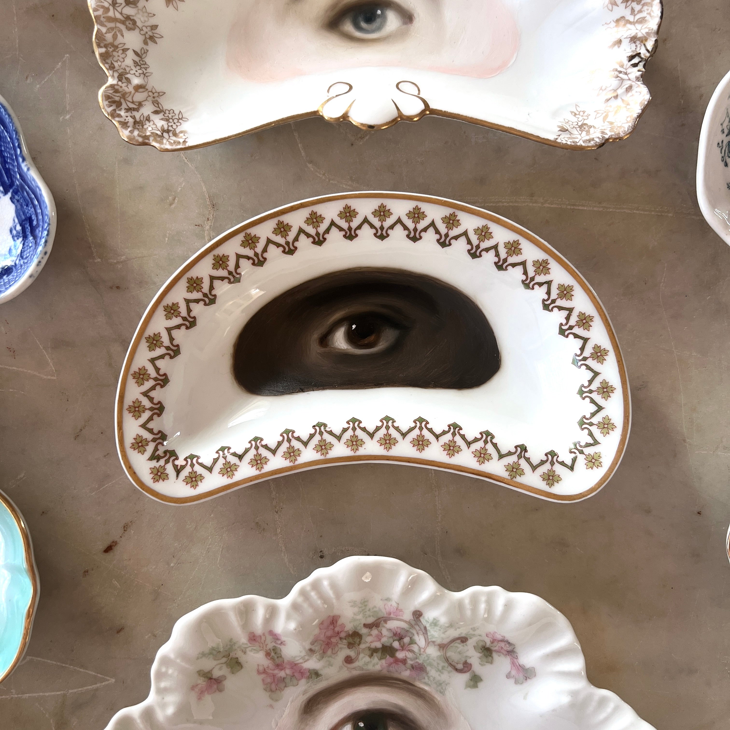 No. 3133 Lover's Eye Painting on a French Limoges Crescent Plate