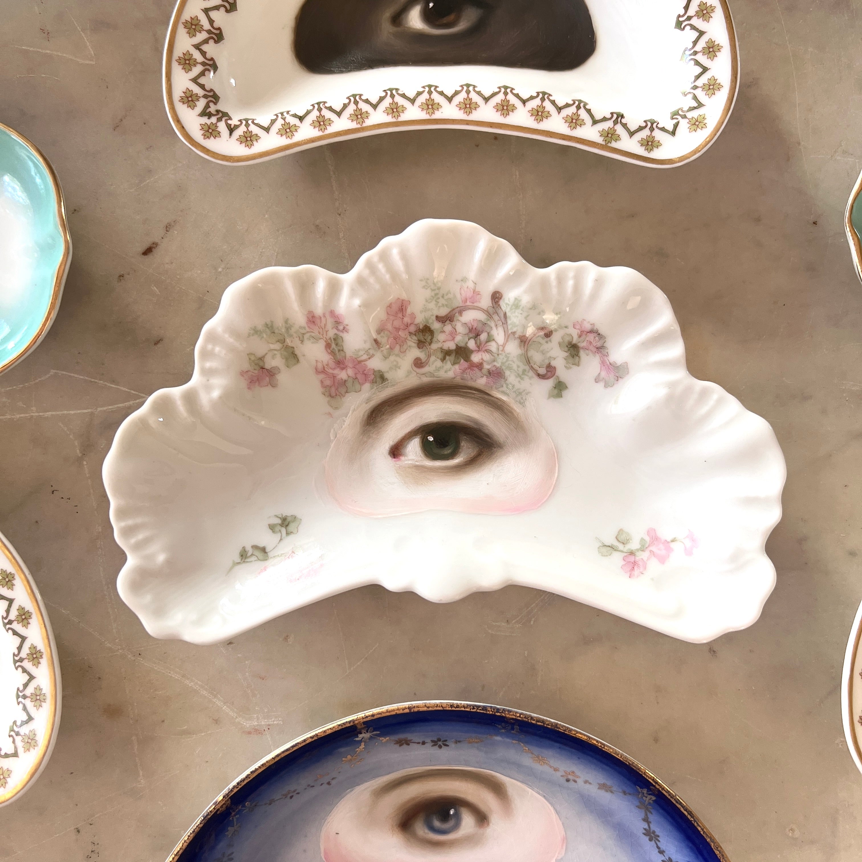 No. 3139 Lover's Eye Painting on a French Limoges Fan Plate