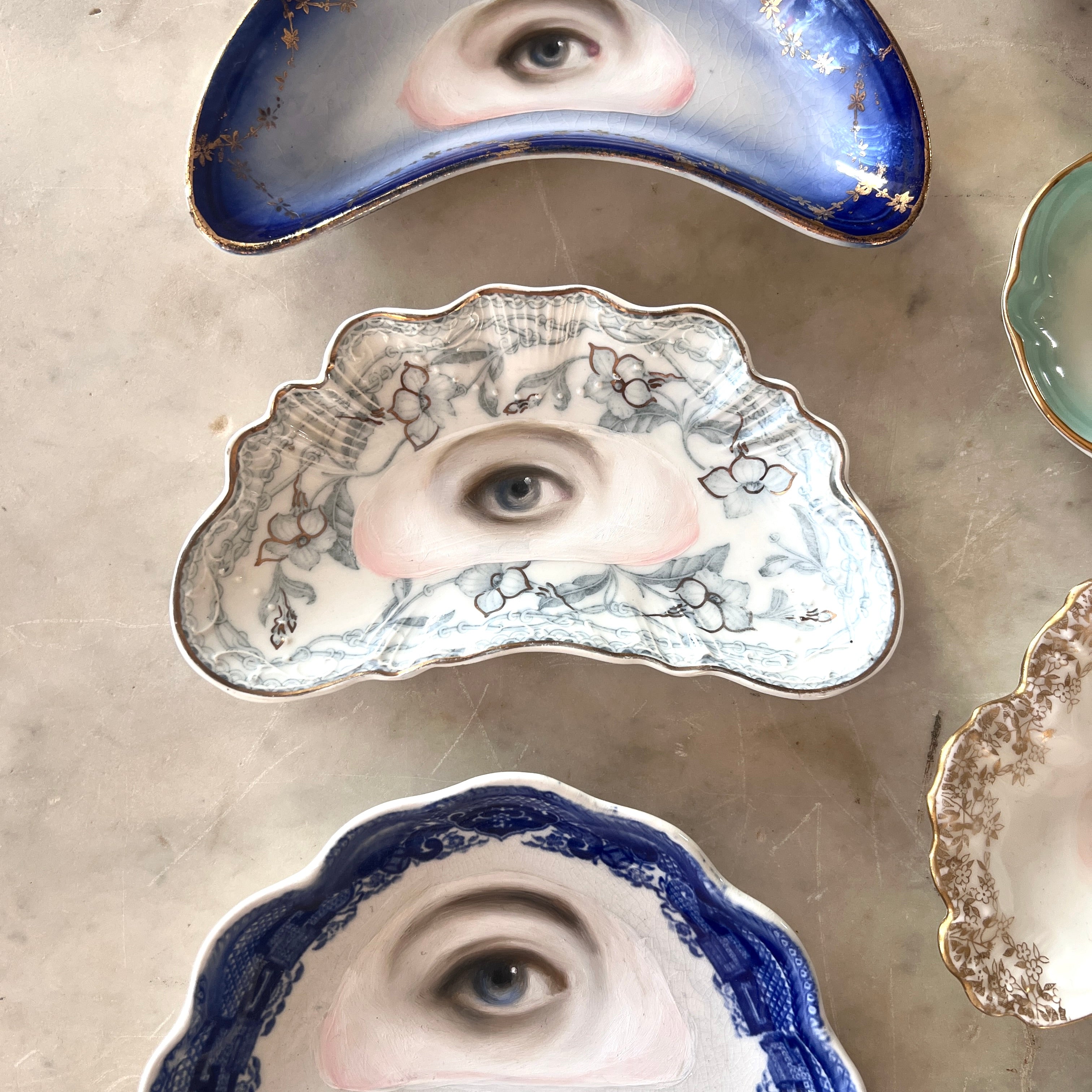 No. 3141 Lover's Eye Painting on an English "Lothair" Crescent Plate