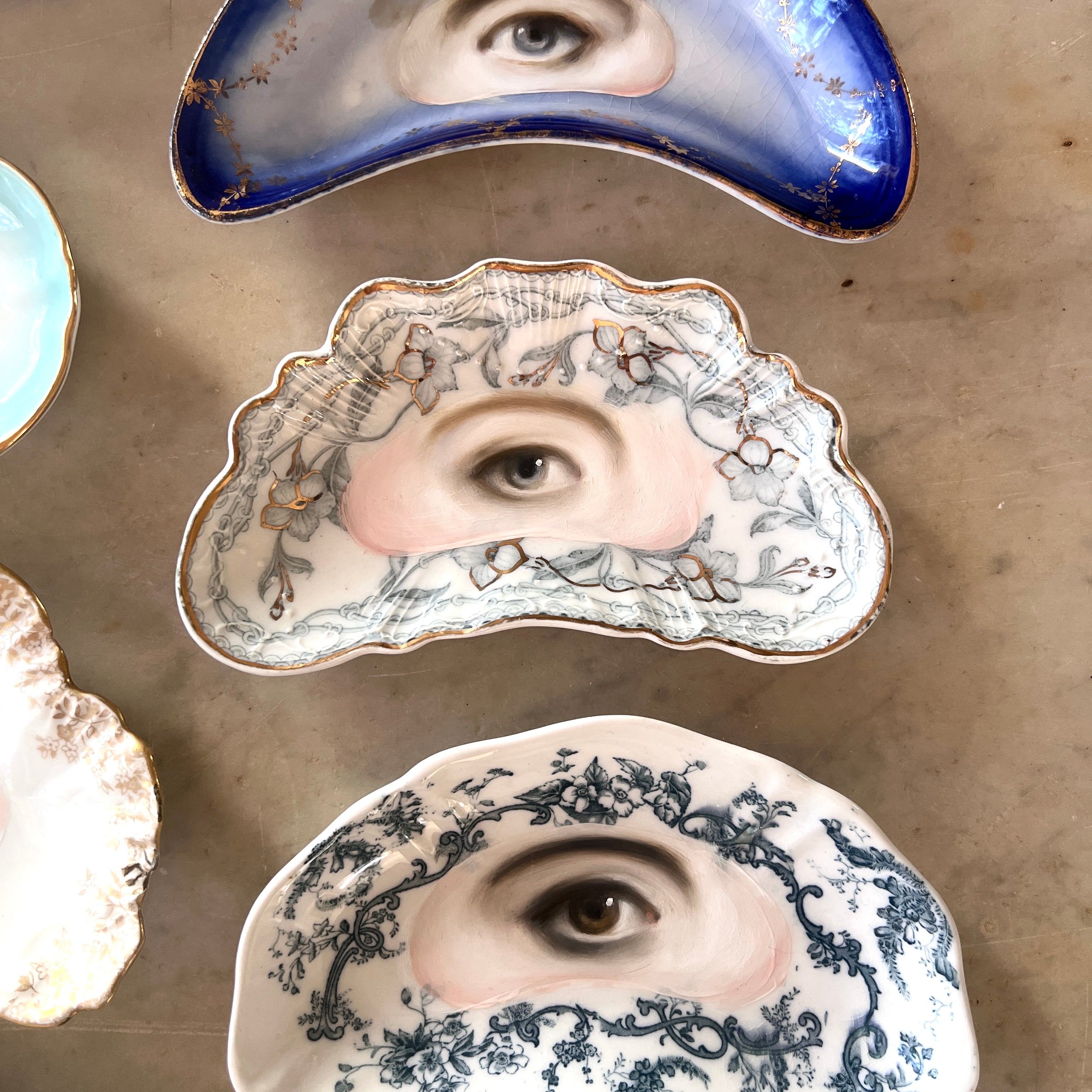 No. 3142 Lover's Eye Painting on an English "Lothair" Crescent Plate