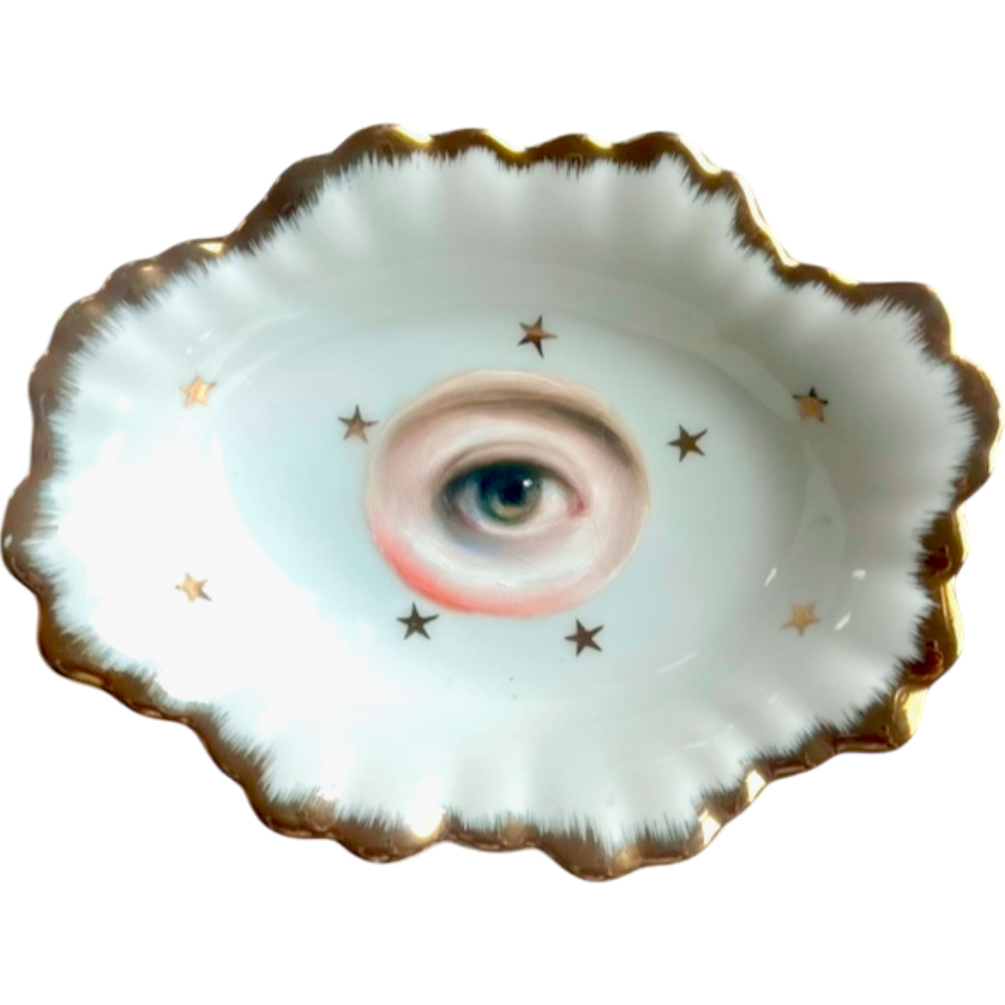 No. 2513 Lover's Eye Painting on a White Cloud-Shaped Plate with Gold Stars