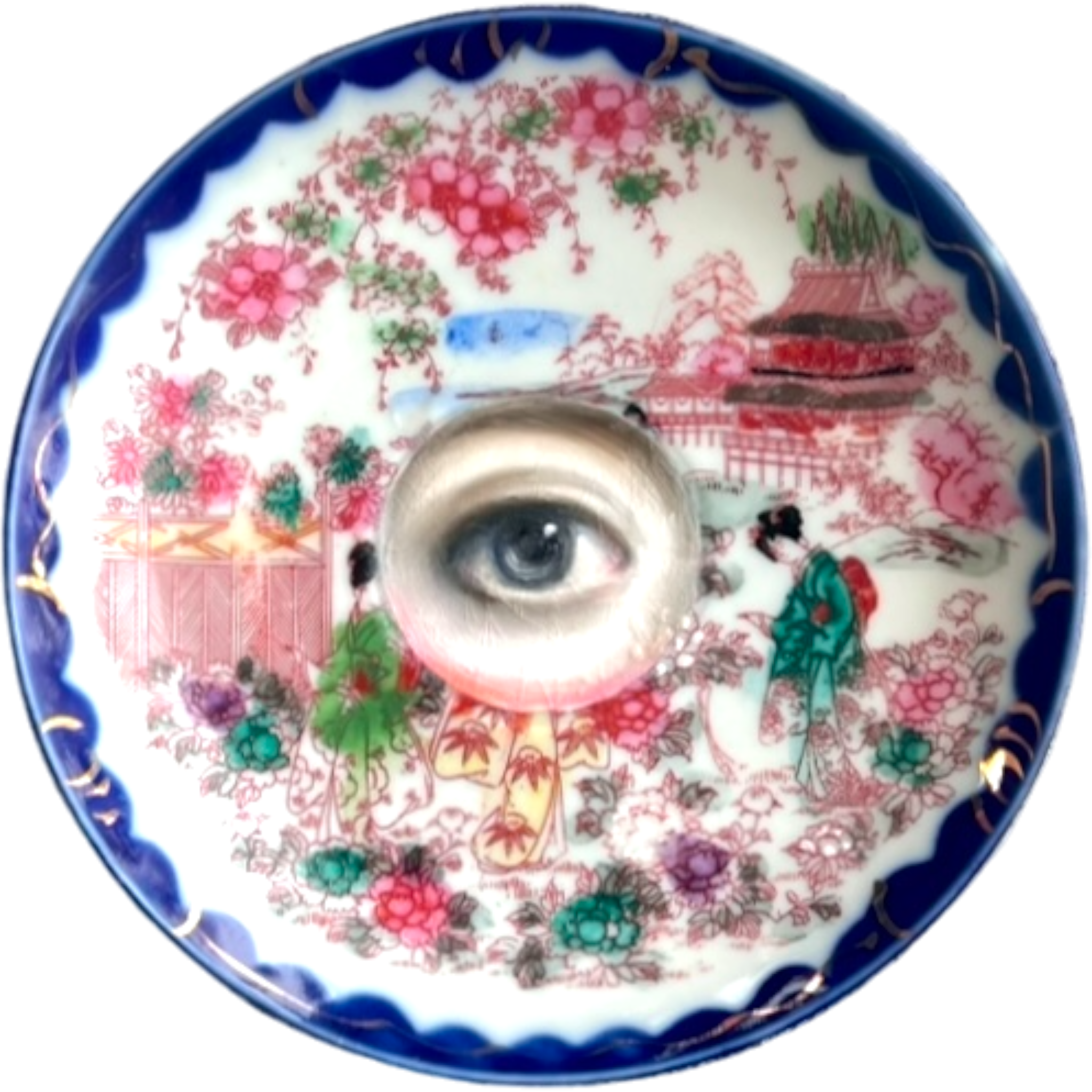 No. 2509 Lover's Eye Painting on a Cobalt Blue Geisha Plate