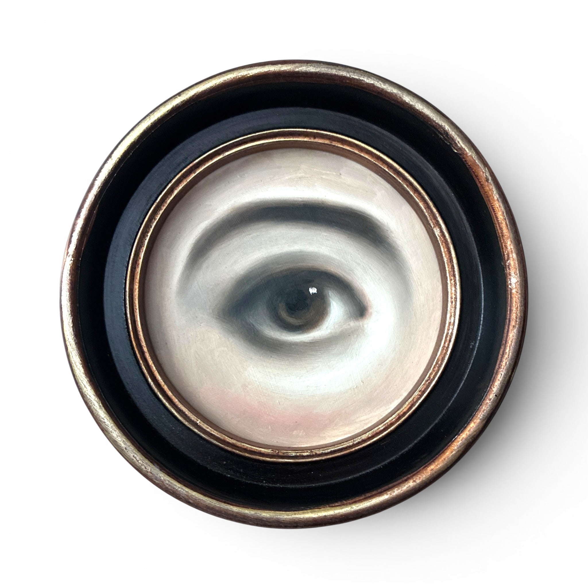 No. 3663 Lover's Eye Painting in a Black and Gold Round Frame
