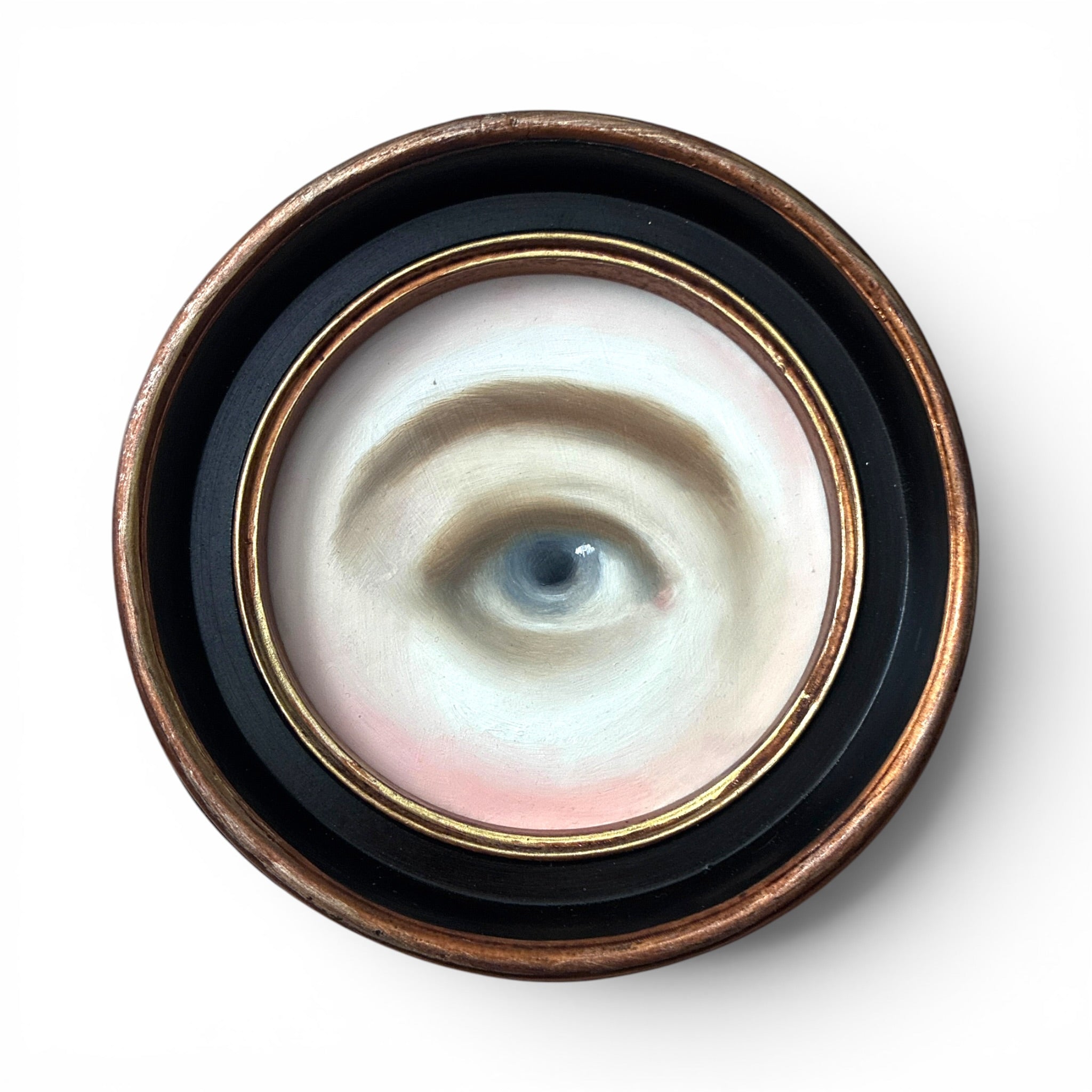 No. 3664 Lover's Eye Painting in a Black and Gold Round Frame