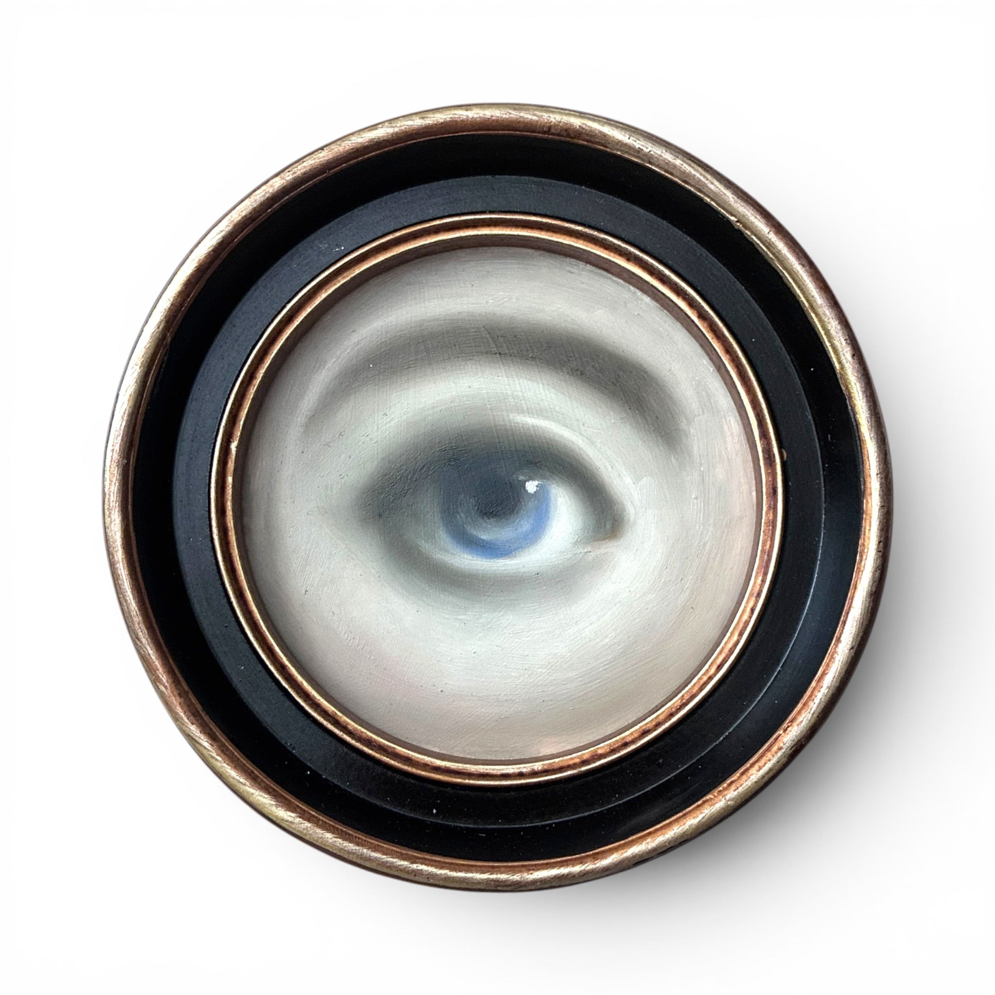 No. 3661 Lover's Eye Painting in a Black and Gold Round Frame
