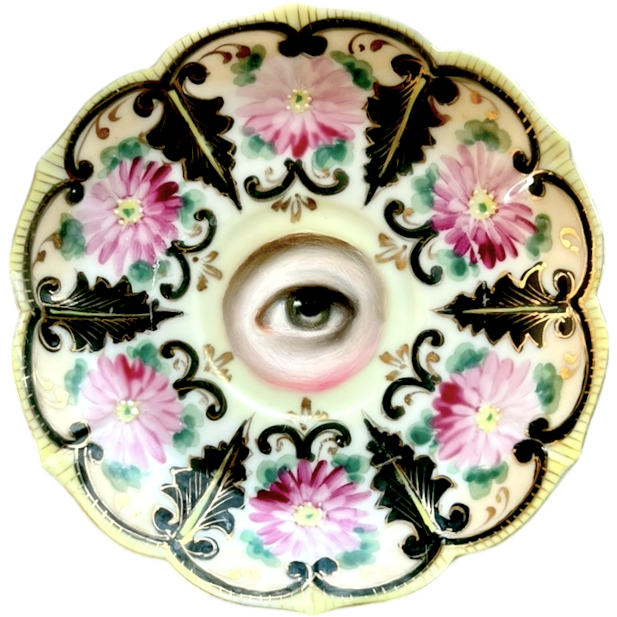 No. 2518 Lover's Eye Painting on an Antique Floral and Foliate Plate